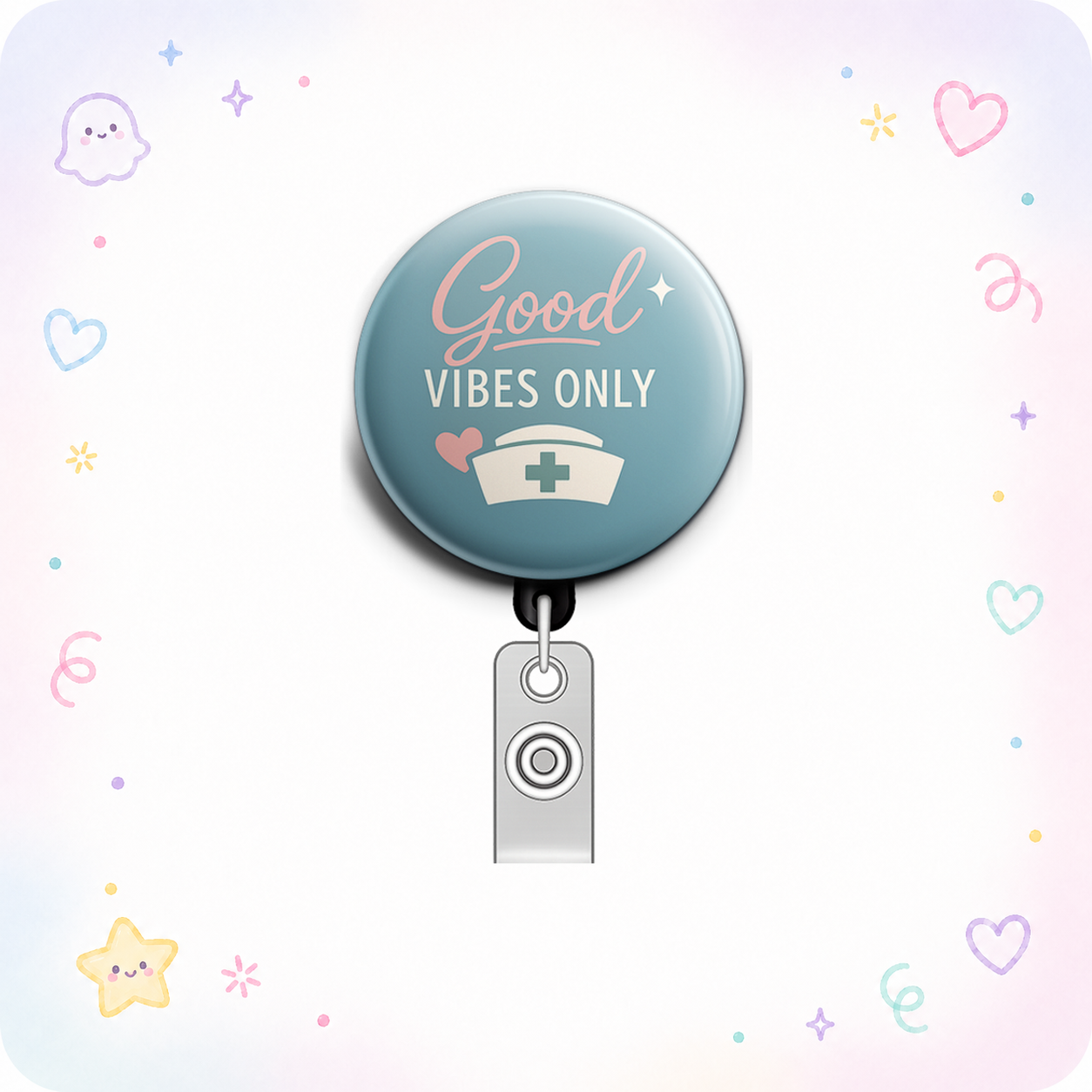 Good Vibes Only Swapfinity Retractable ID Badge Reel - - Topperswap
