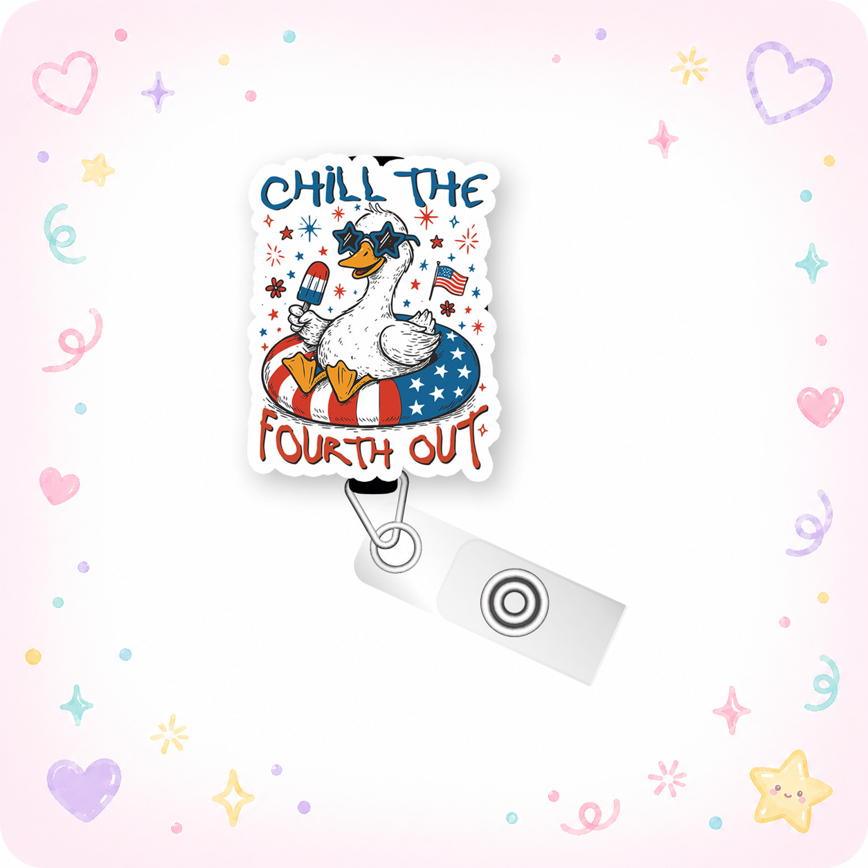 Chill the Fourth Out Pop Topper Swapfinity Retractable ID Badge Reel - - Topperswap