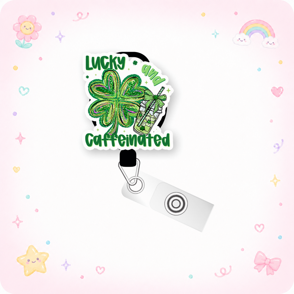 Lucky & Caffeinated Pop Topper Swapfinity Retractable ID Badge Reel - - Topperswap