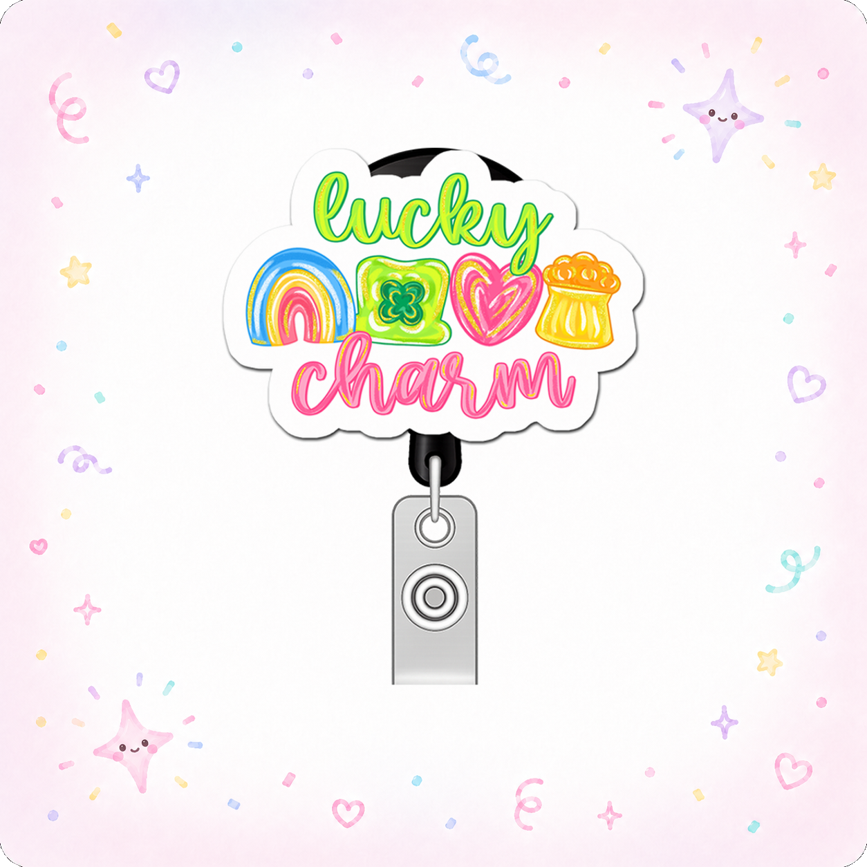 Lucky Charm Guru Pop Topper Swapfinity Retractable ID Badge Reel - - Topperswap