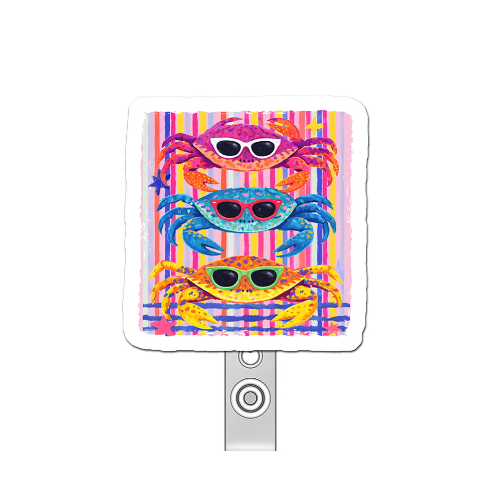 Sassy Crab Commander Pop Topper Swapfinity Retractable ID Badge Reel - - Topperswap