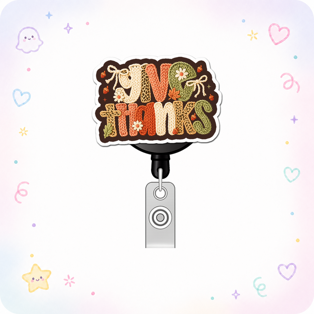 Thanksgiving Gratitude Guru Pop Topper Swapfinity Retractable ID Badge Reel - - Topperswap