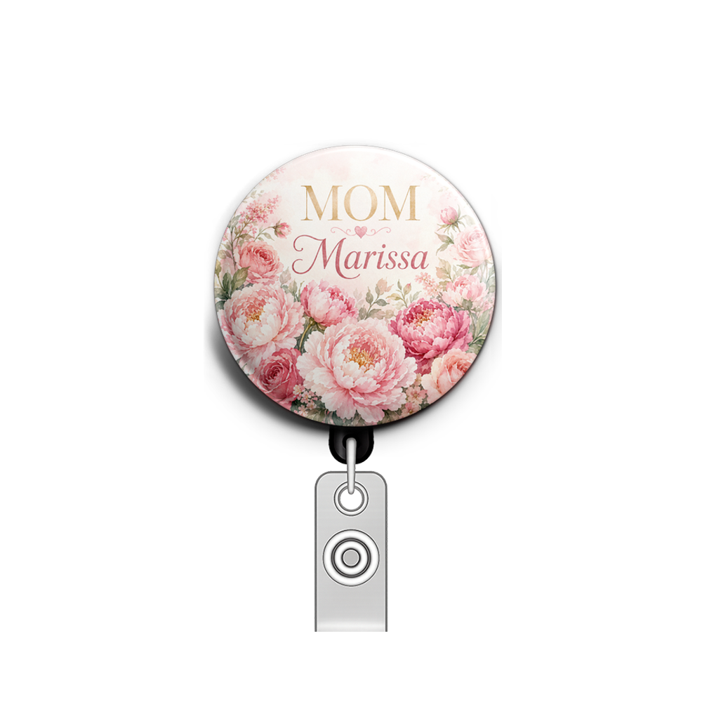 Custom Design – Floral Mom - Badge Reel (Alligator, Black) - Topperswap