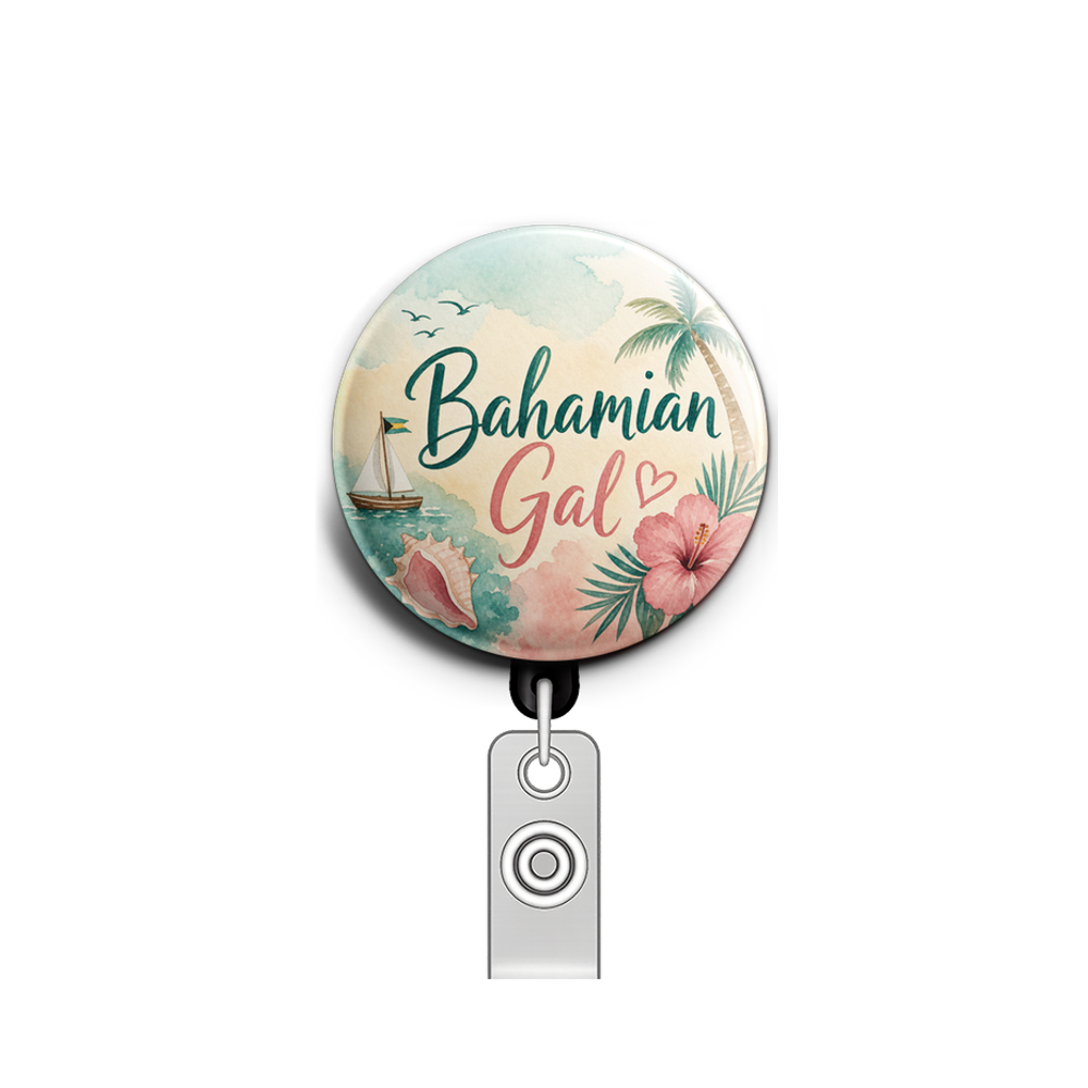 Custom Design – Bahamian Gal - Badge Reel (Alligator, Black) - Topperswap