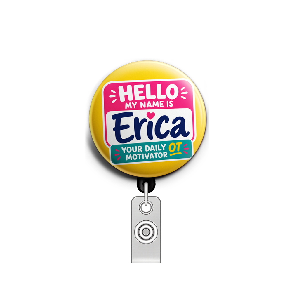 Custom Design – A hello my name is style with Erica as the name and "Your da… - Badge Reel (Alligator, Black) - Topperswap