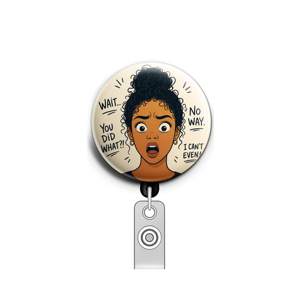 Girl with caramel skin, curly black bun, appalled face, real…