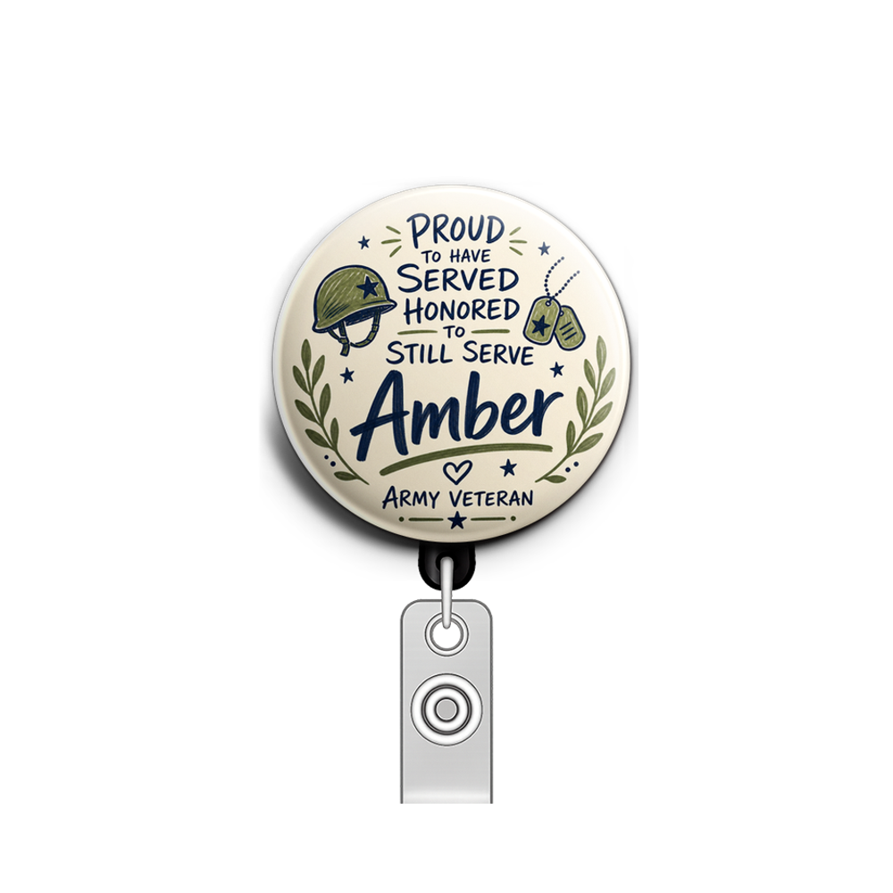 Woman army veteran with name Amber on it. Blues and greens