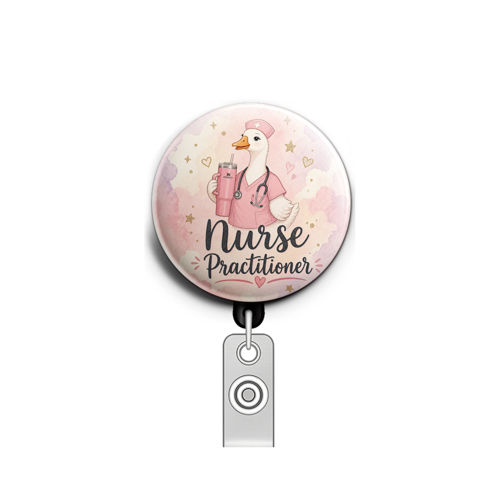 Cute girly anatomically correct nurse goose holding a pink S…
