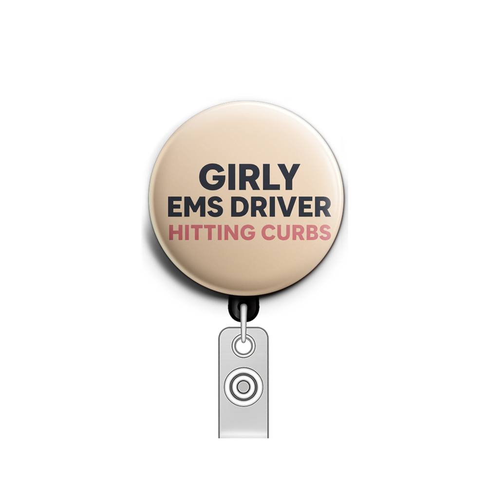 Custom Design – girly ems driver hitting curbs - Badge Reel (Alligator, Black) - Topperswap
