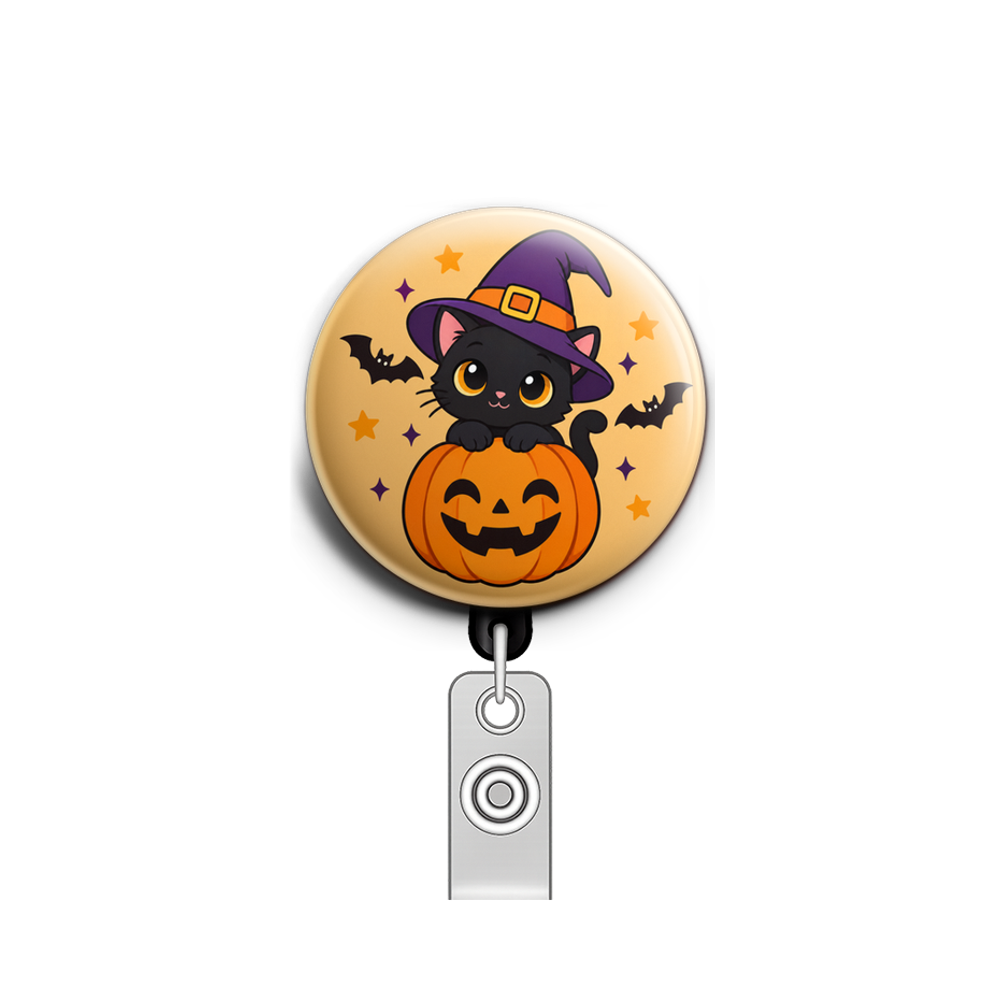 Cute Halloween jack - o - lantern and a black cat with a wit…