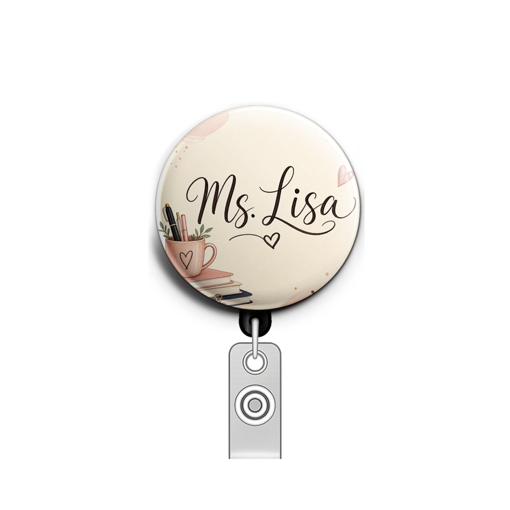 Custom Design – Cute school secretary education - Badge Reel (Alligator, Black) - Topperswap