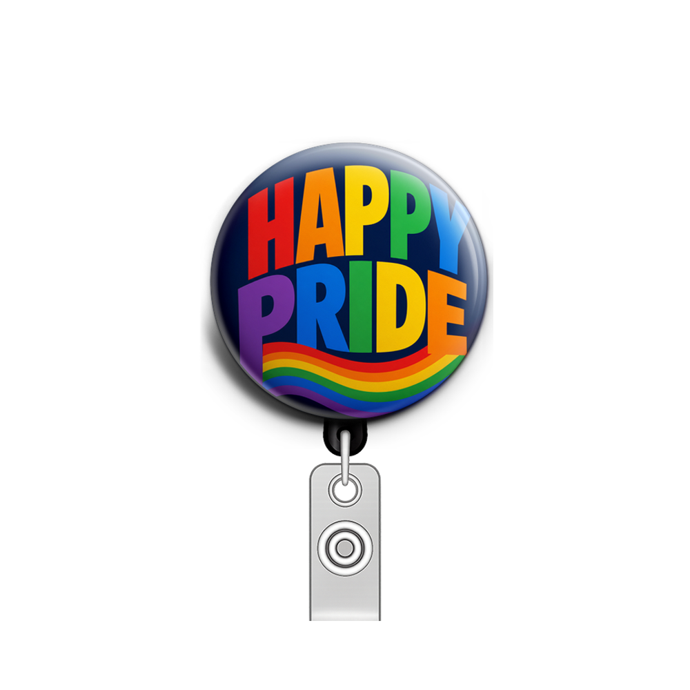 Custom Design – Happy Pride with a rainbow - Badge Reel (Alligator, Black) - Topperswap