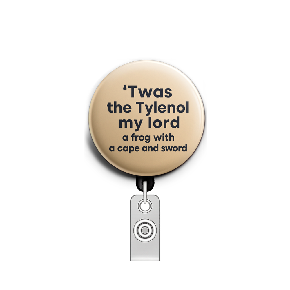 Custom Design – ‘Twas the Tylenol my lord a frog with a cape and sword old s… - Badge Reel (Alligator, Black) - Topperswap