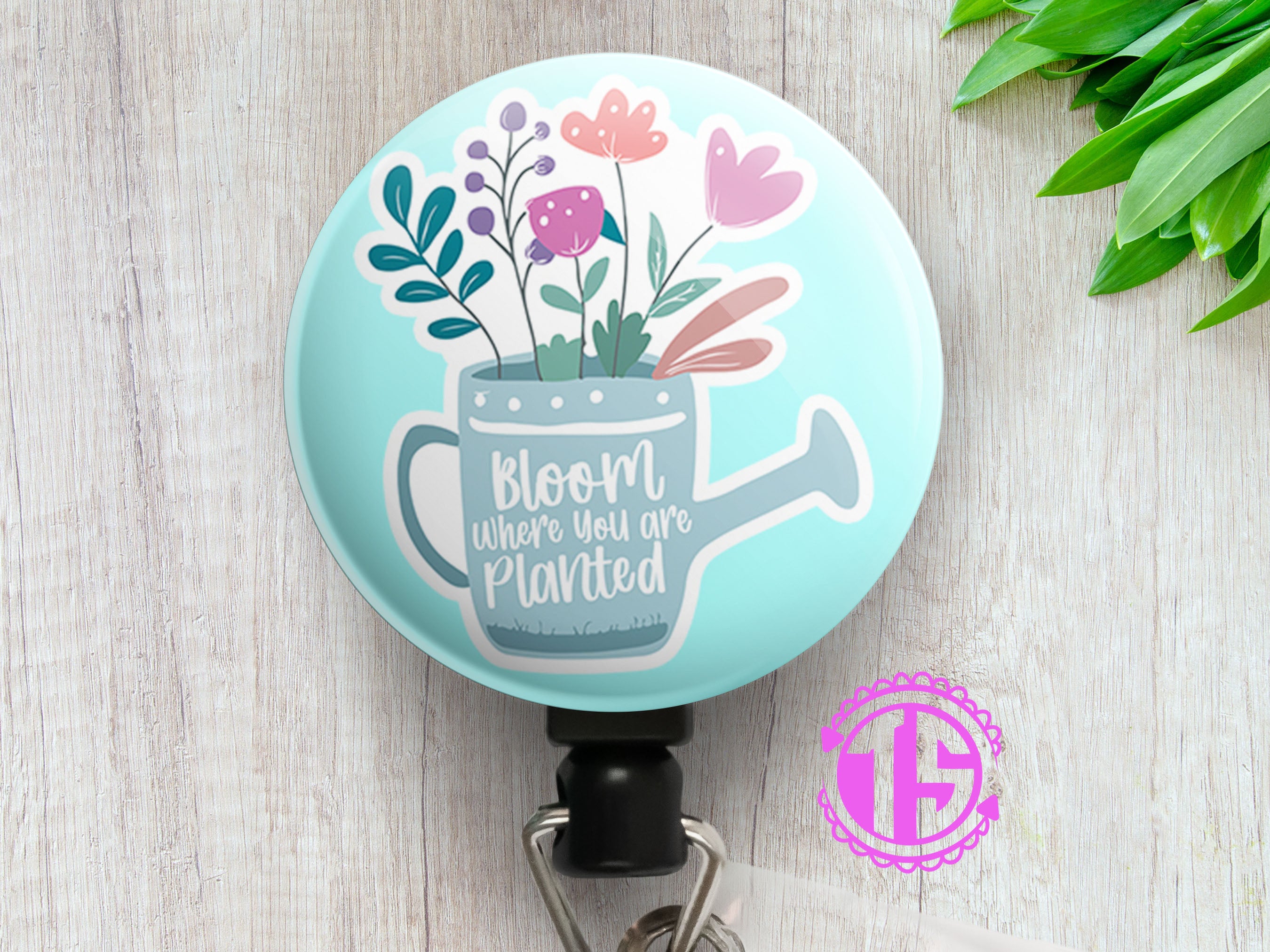 Watering Can Wisdom – Bloom Where You Are Planted Swapfinity Retractable ID Badge Reel - - Topperswap
