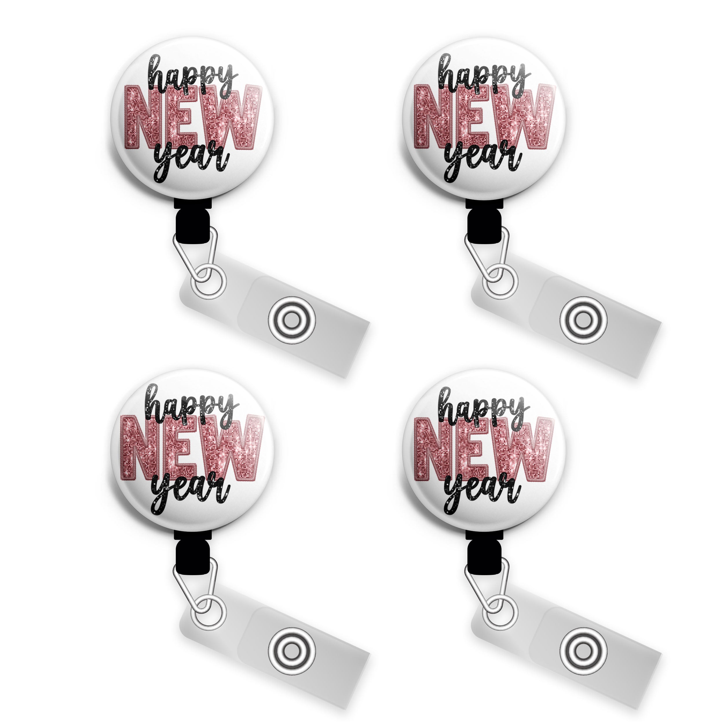 Rose Gold New Year Cheer Swapfinity Retractable ID Badge Reel - - Topperswap