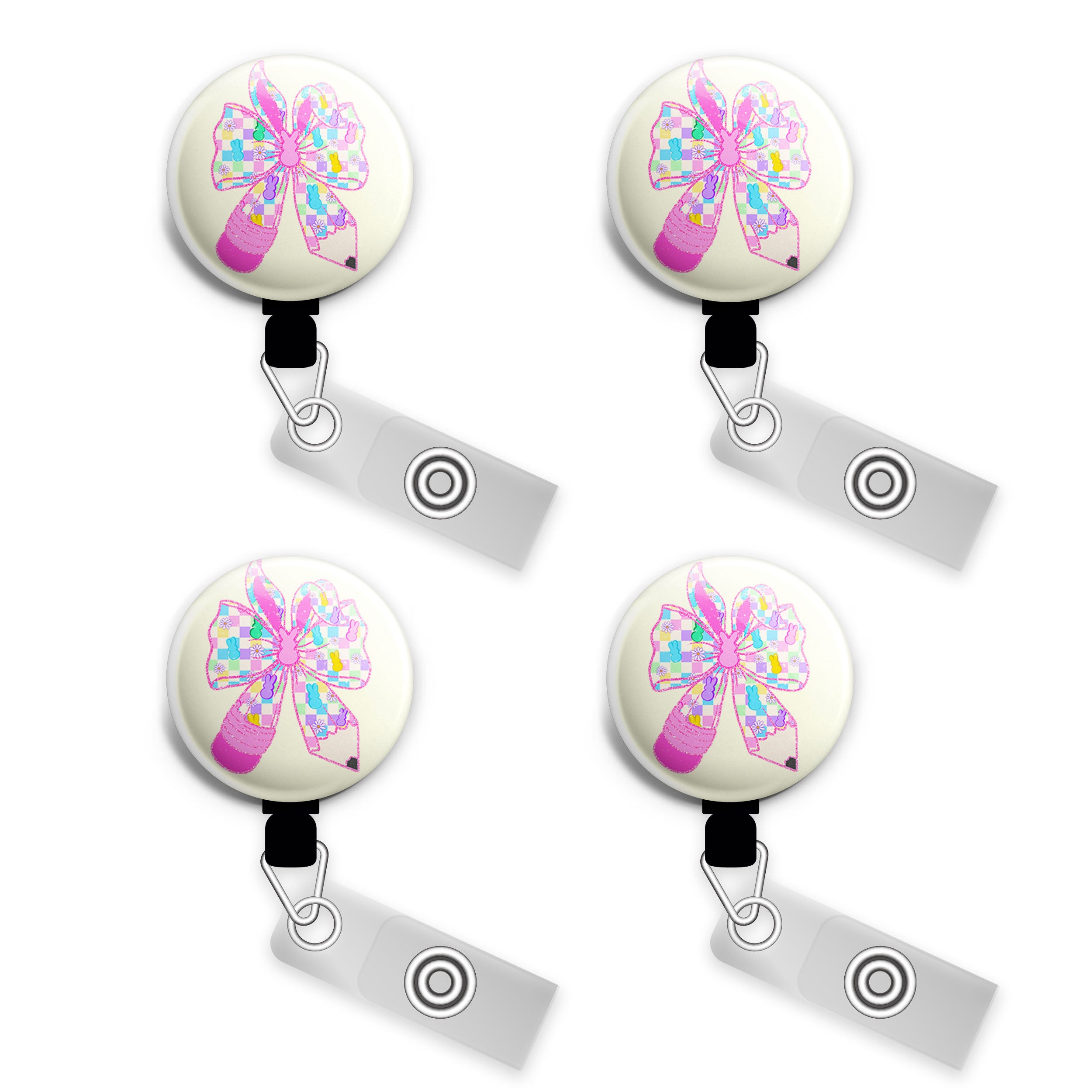 Bunny Bow Glitter Swapfinity Retractable ID Badge Reel - - Topperswap