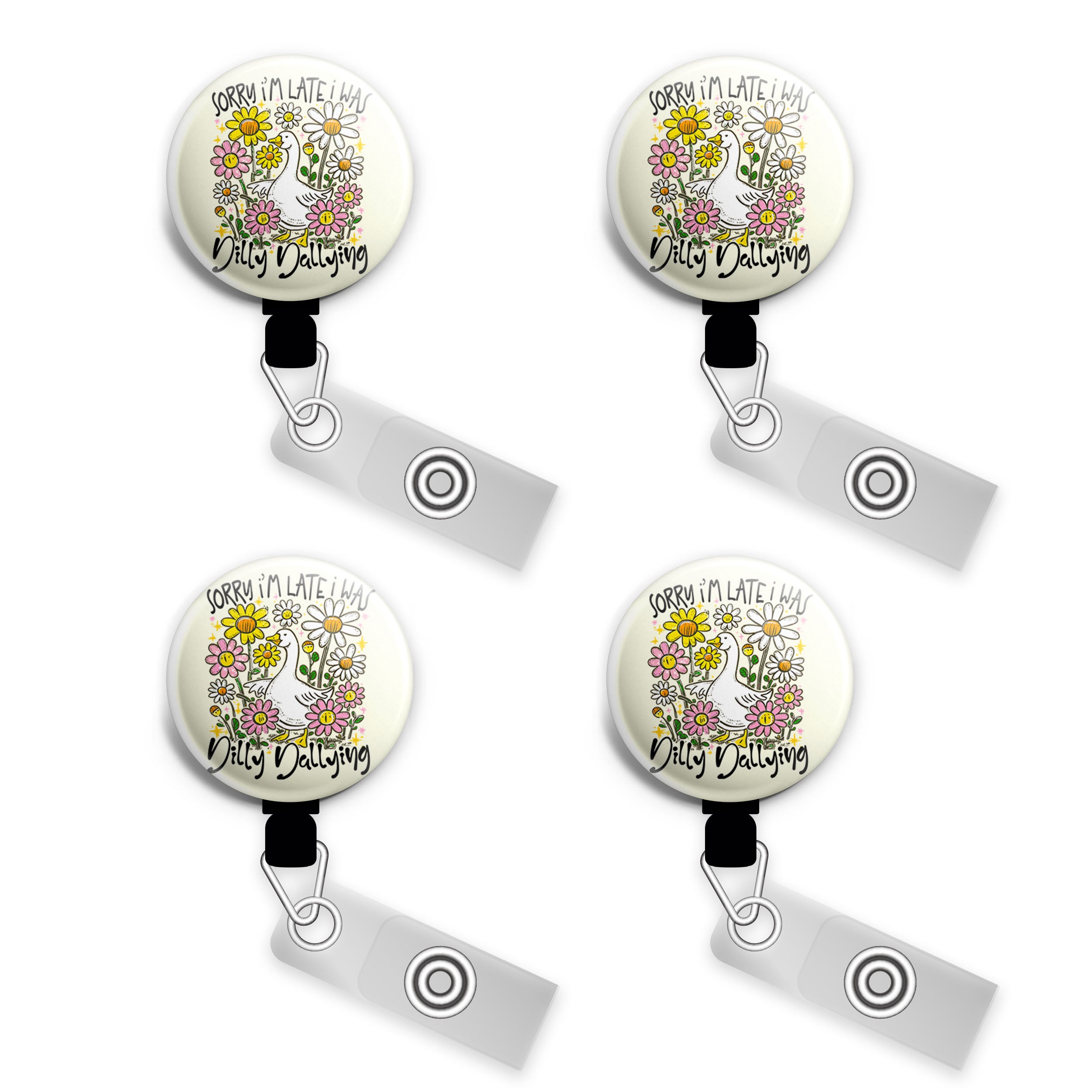 Dilly Dallying Goose Swapfinity Retractable ID Badge Reel - Gator 4pk |Save 10% / Black - Topperswap