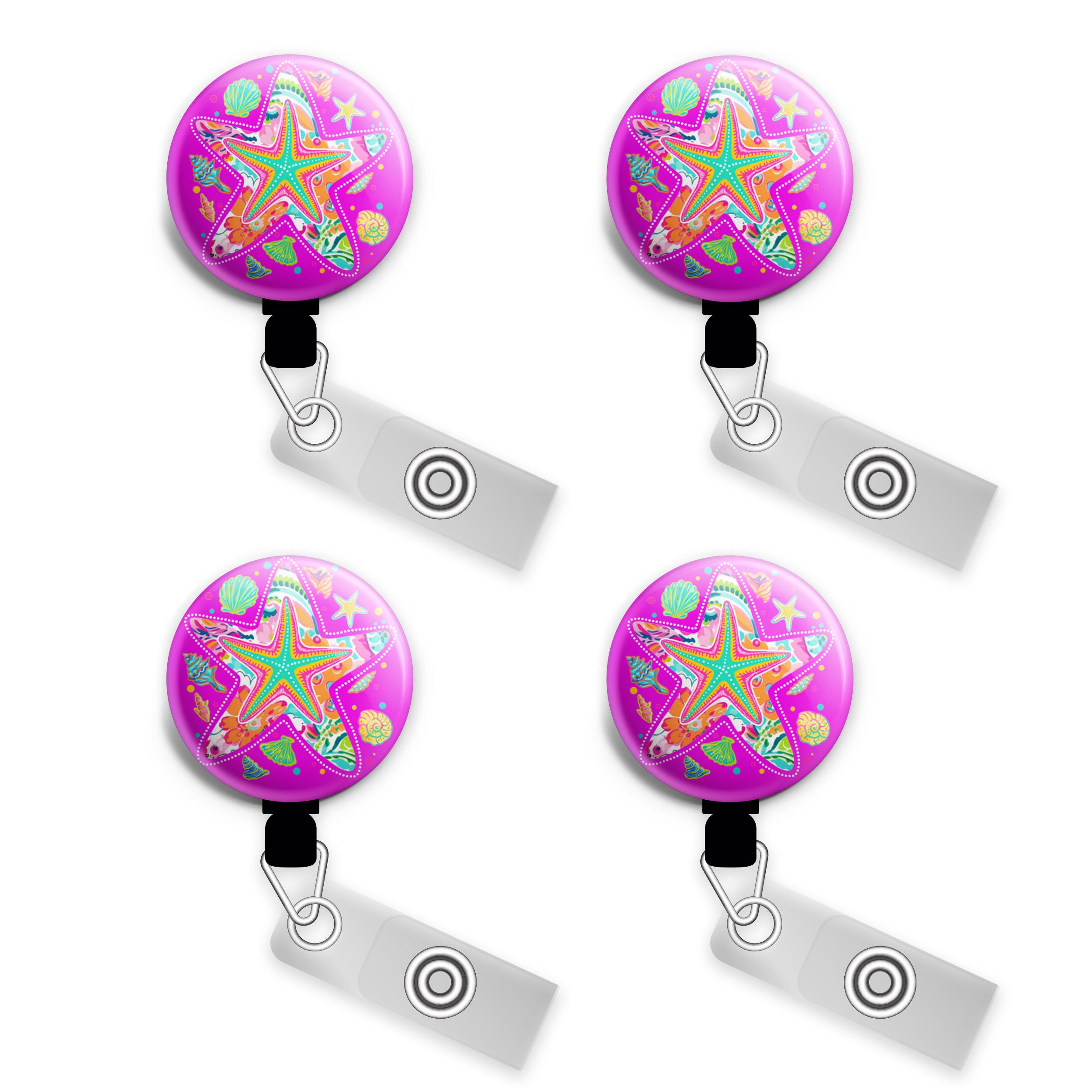 Starfish Splash Swapfinity Retractable ID Badge Reel - - Topperswap