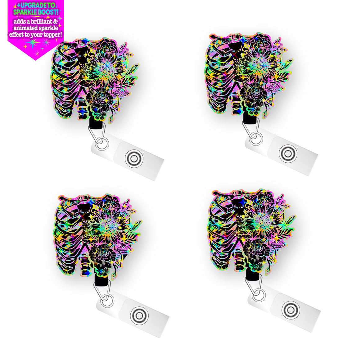 Neon X-Ray Floral Pop Topper Swapfinity Retractable ID Badge Reel - - Topperswap