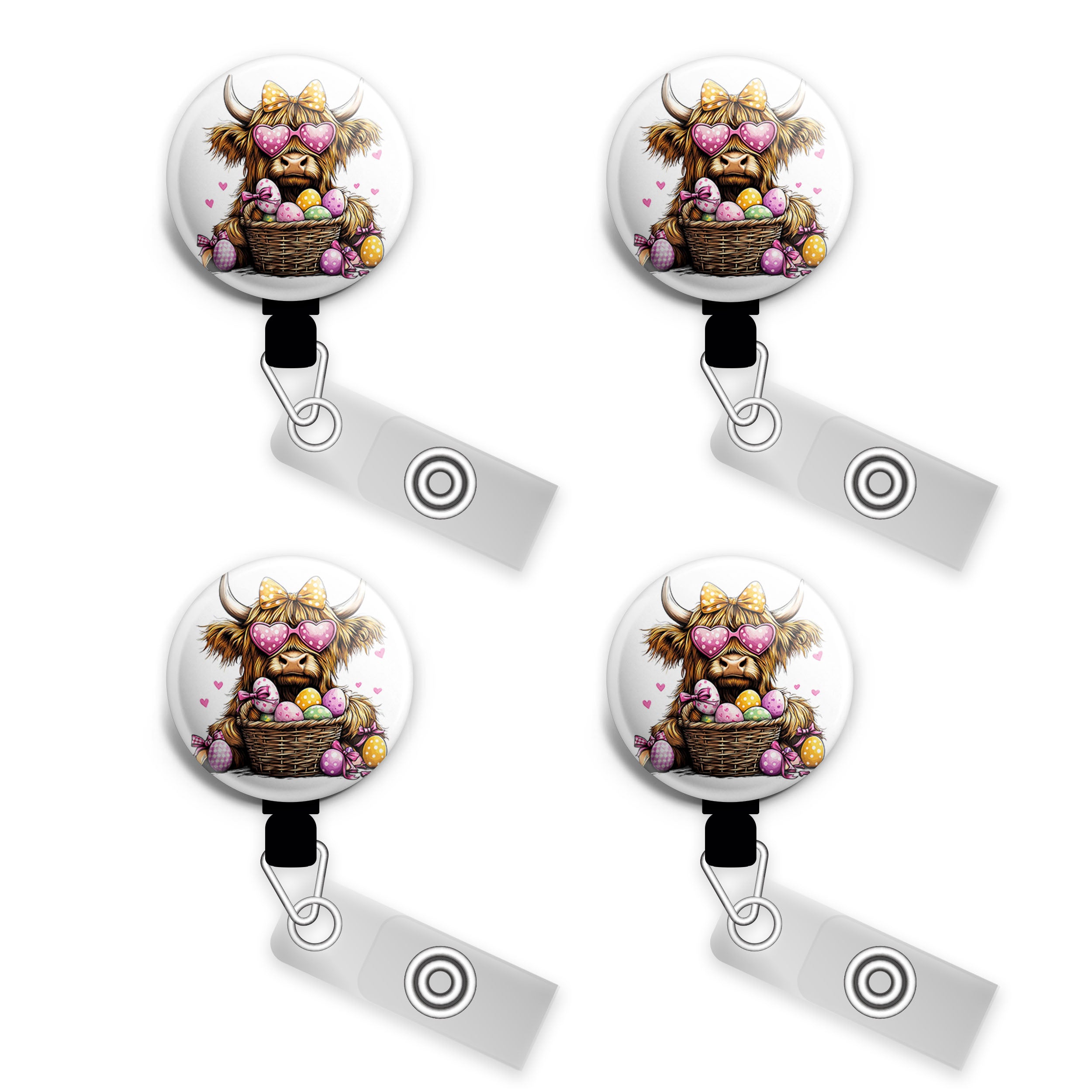 Easter Highland Cow Swapfinity Retractable ID Badge Reel - - Topperswap
