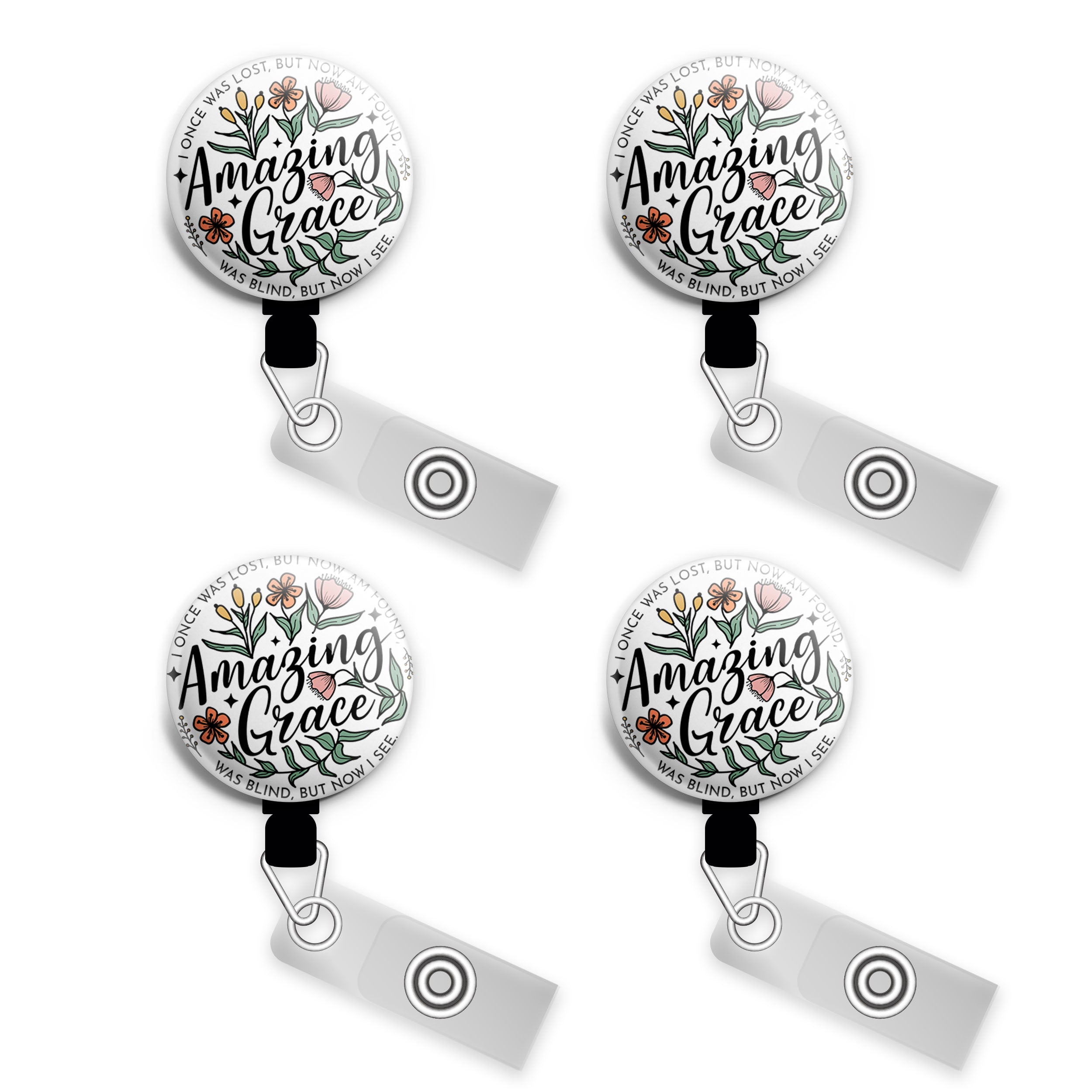Amazing Grace Floral Swapfinity Retractable ID Badge Reel - Gator 4pk |Save 10% / Black - Topperswap