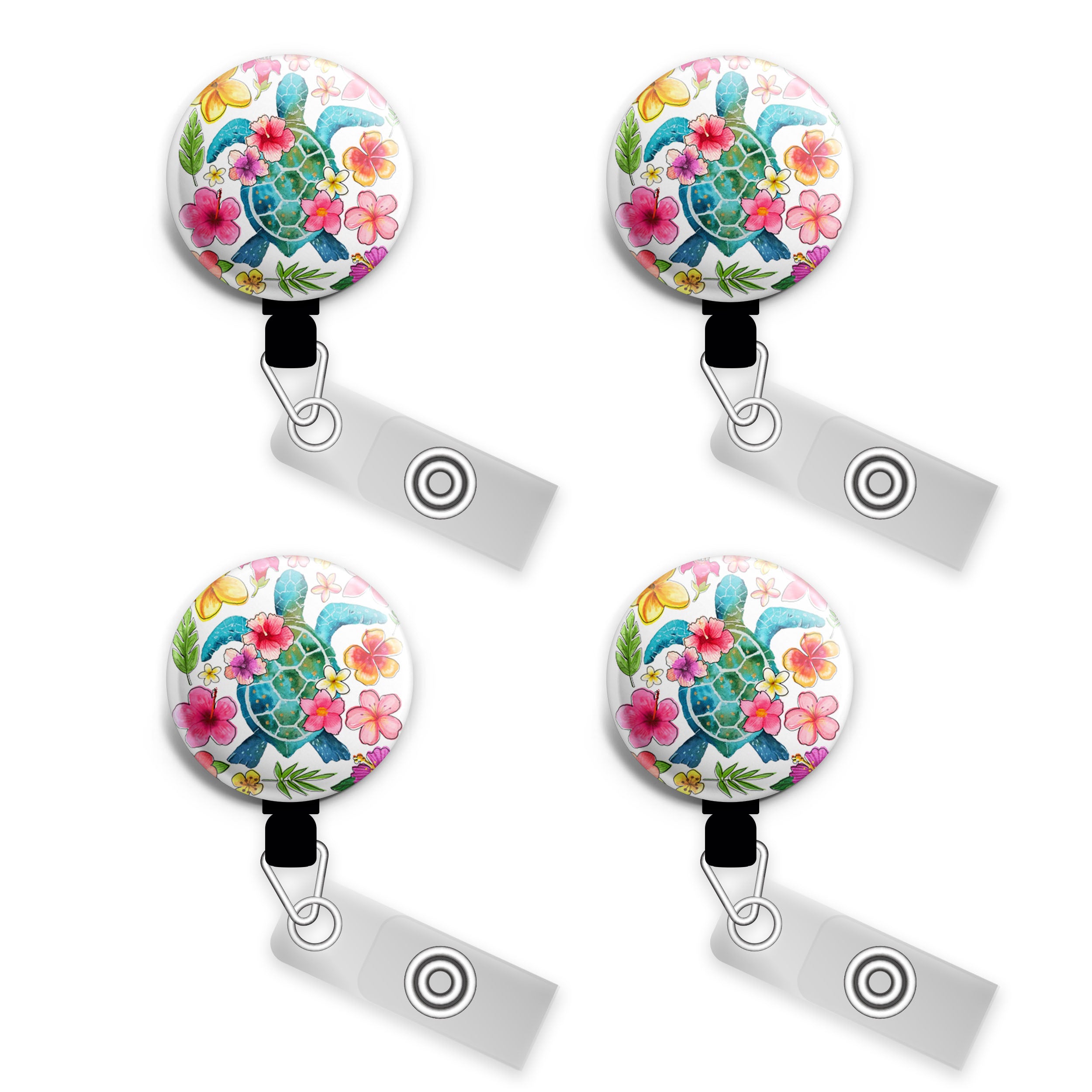 Tropical Turtle Bloom Swapfinity Retractable ID Badge Reel - Gator 4pk |Save 10% / Black - Topperswap