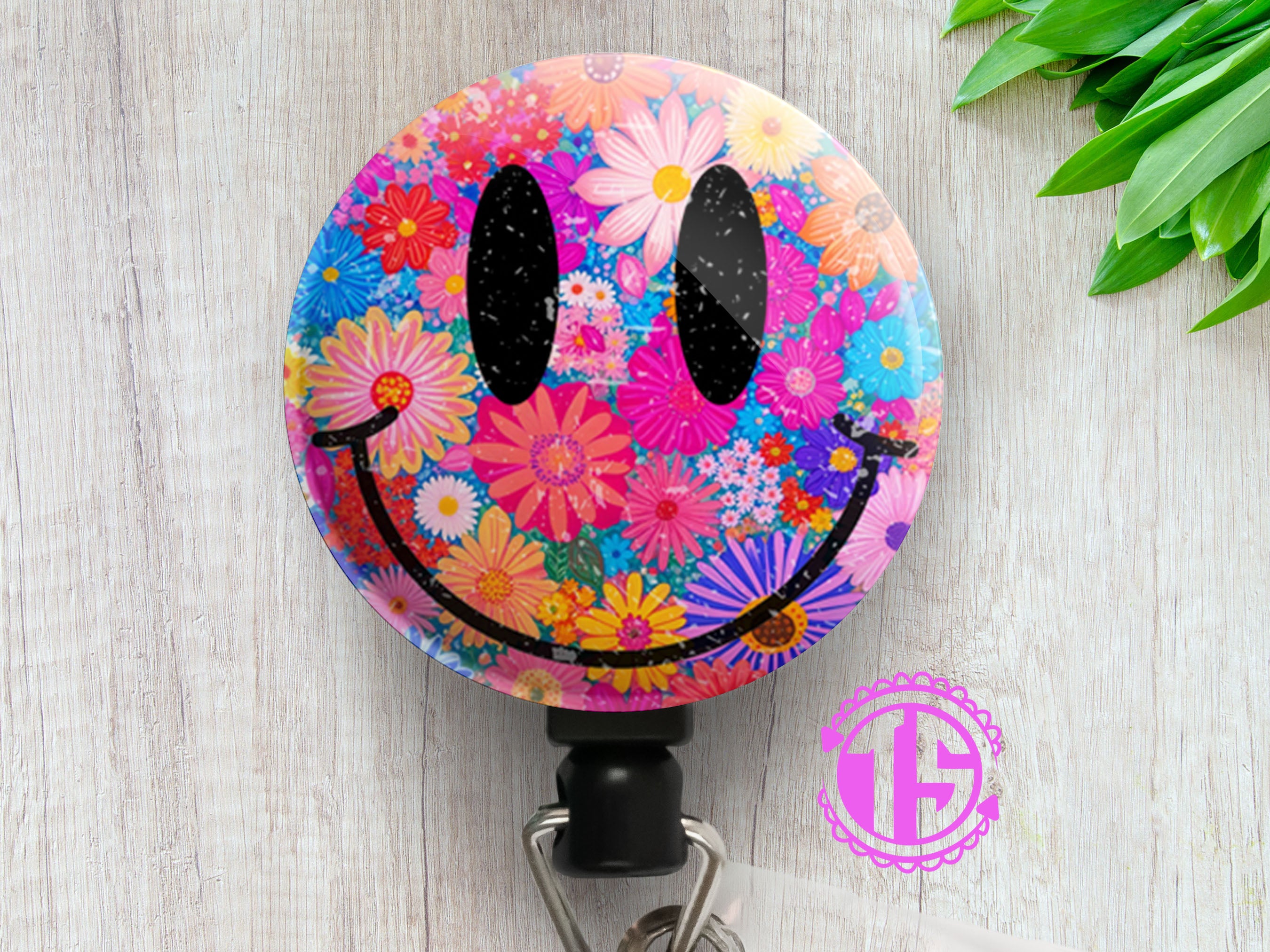 Flower Power Swapfinity Retractable ID Badge Reel - Alligator Clip / Black - Topperswap