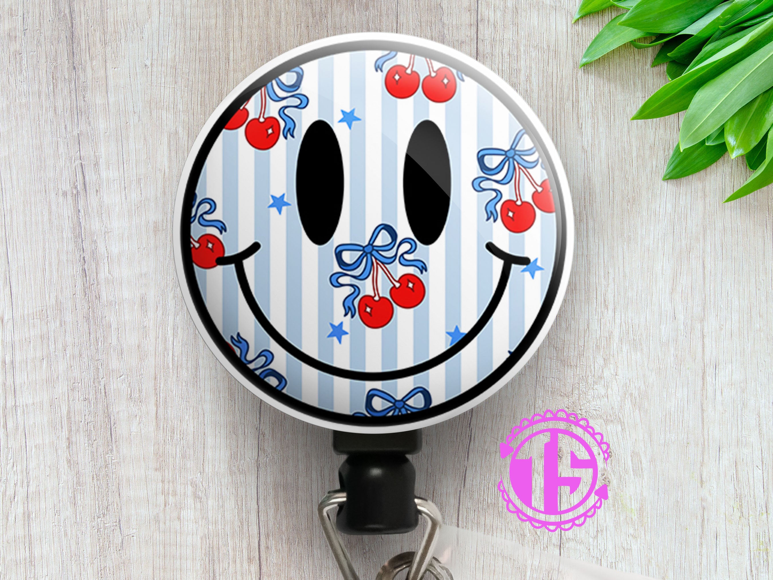 Cherry Bomb Smiley Swapfinity Retractable ID Badge Reel - - Topperswap