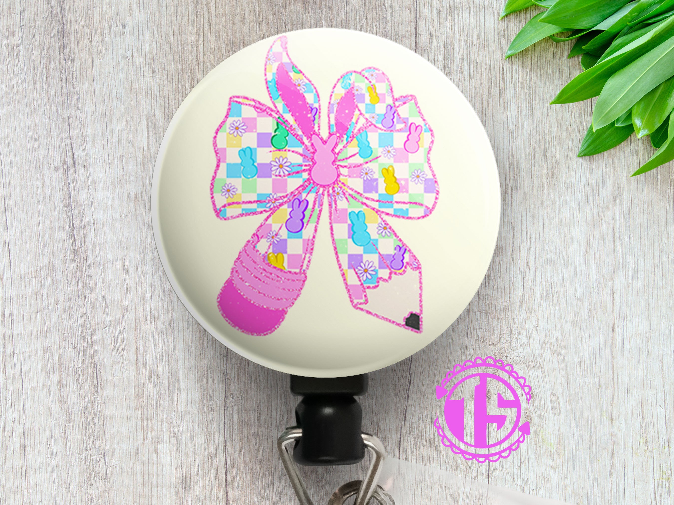 Bunny Bow Glitter Swapfinity Retractable ID Badge Reel - - Topperswap