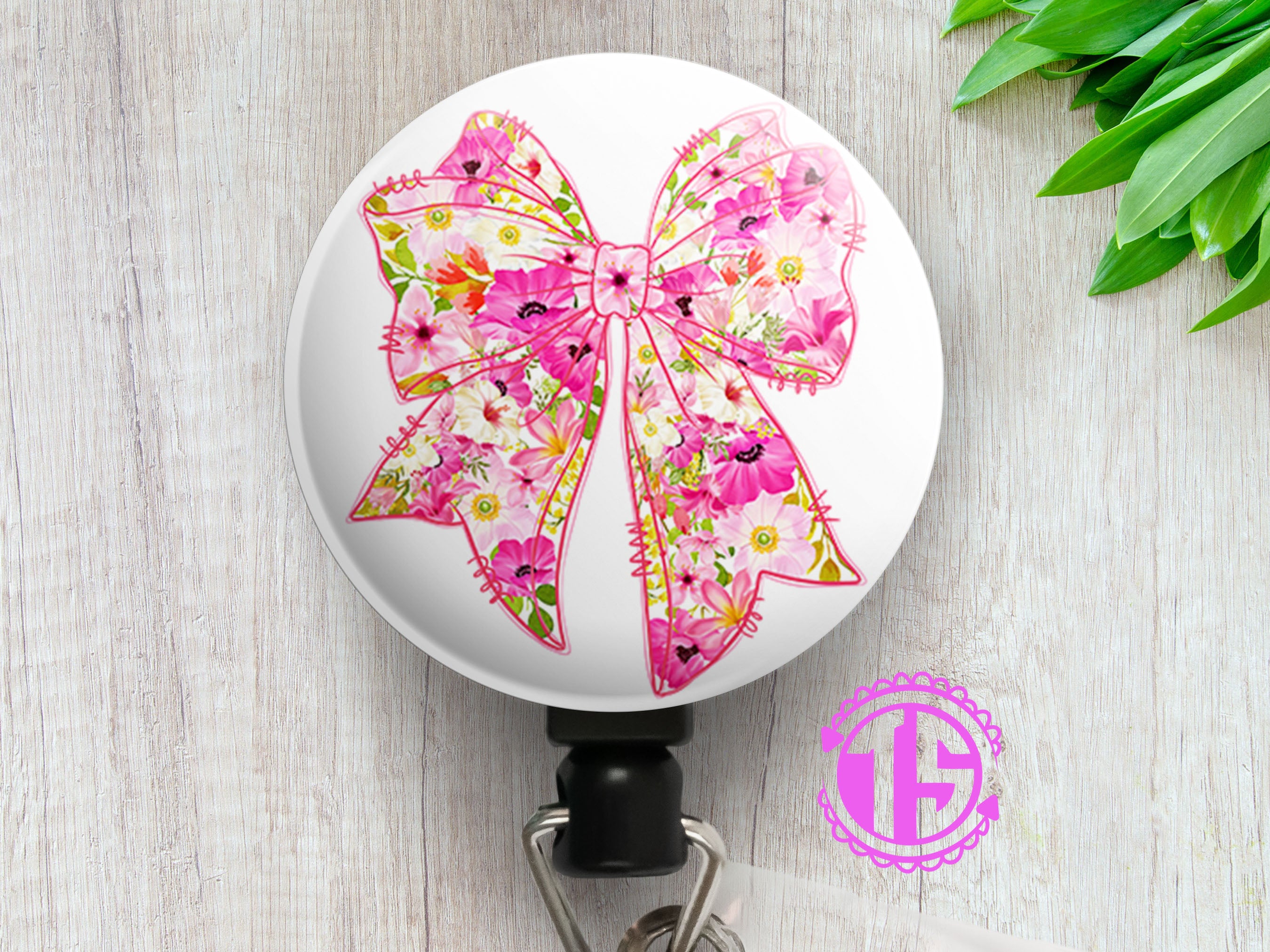 Spring Floral Bow Swapfinity Retractable ID Badge Reel - - Topperswap