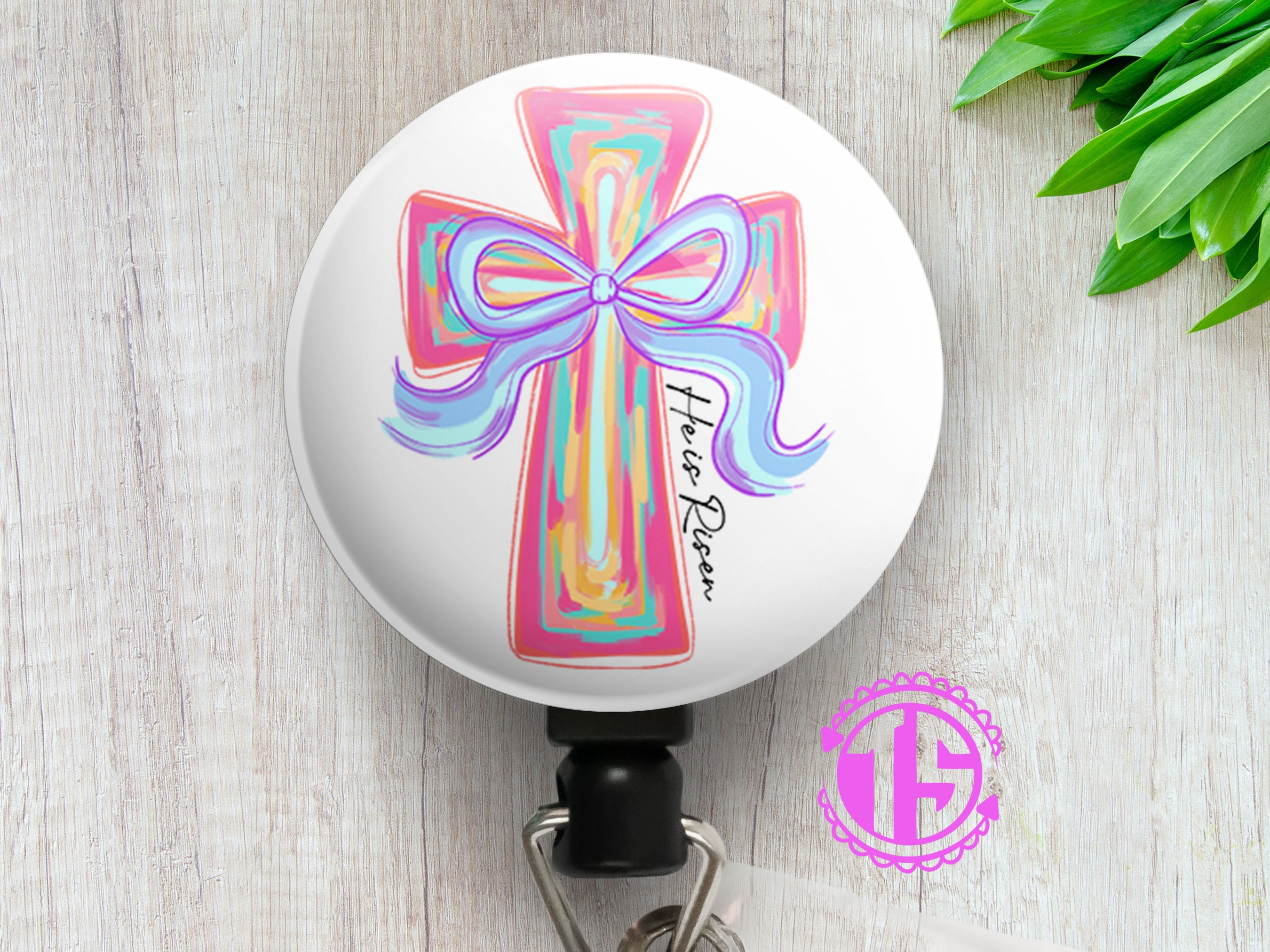 He Is Risen Watercolor Cross Swapfinity Retractable ID Badge Reel - - Topperswap