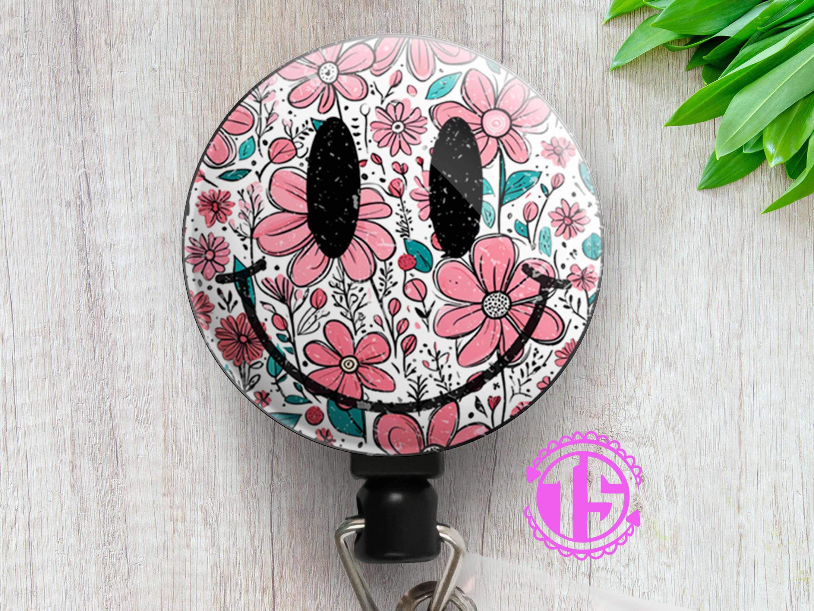 Floral Smiley Swapfinity Retractable ID Badge Reel - - Topperswap