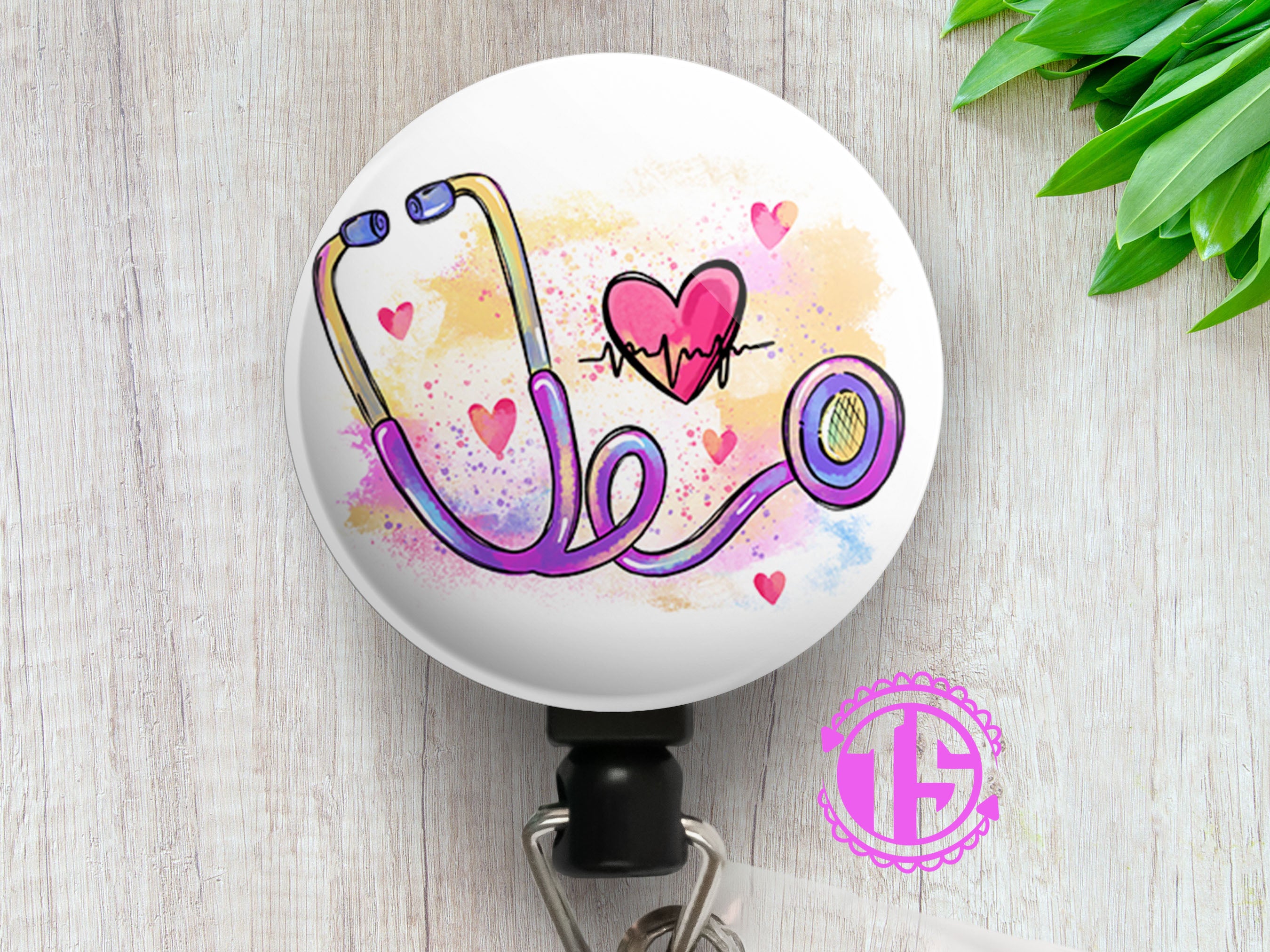Watercolor Heart Stethoscope Swapfinity Retractable ID Badge Reel - - Topperswap