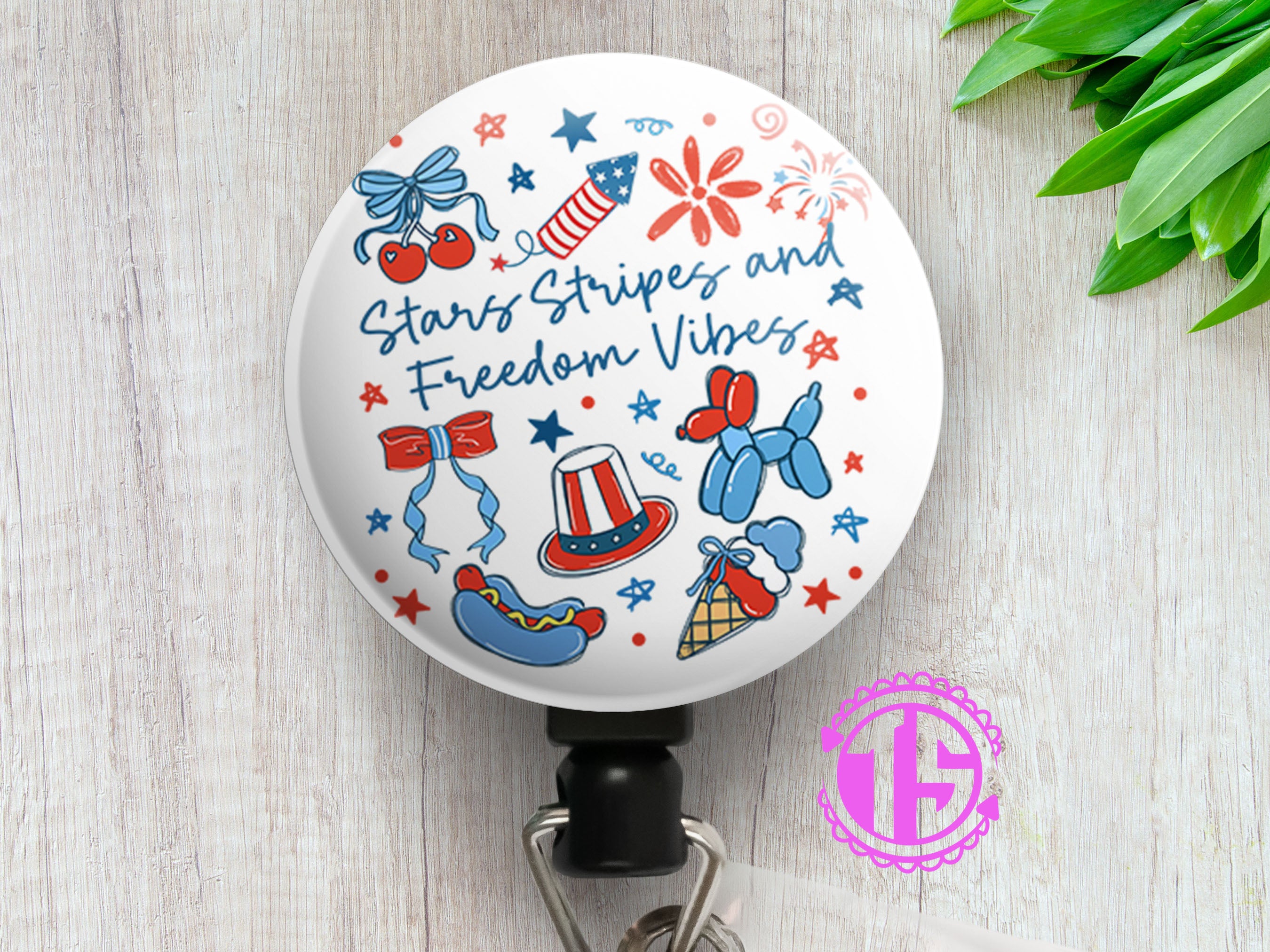 Stars, Stripes & Freedom Vibes Swapfinity Retractable ID Badge Reel - Alligator Clip / Black - Topperswap