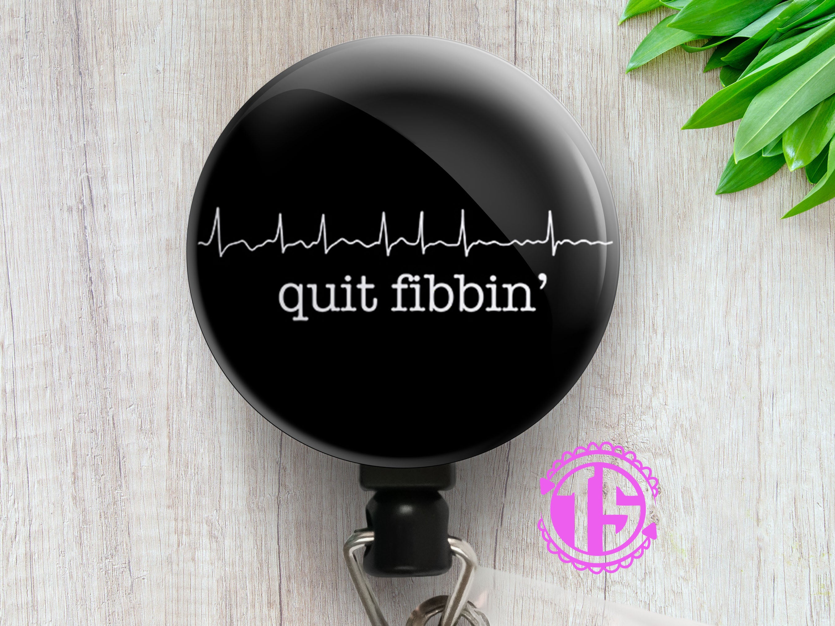 Afib EKG Quit Fibbin' Swapfinity Retractable ID Badge Reel - - Topperswap