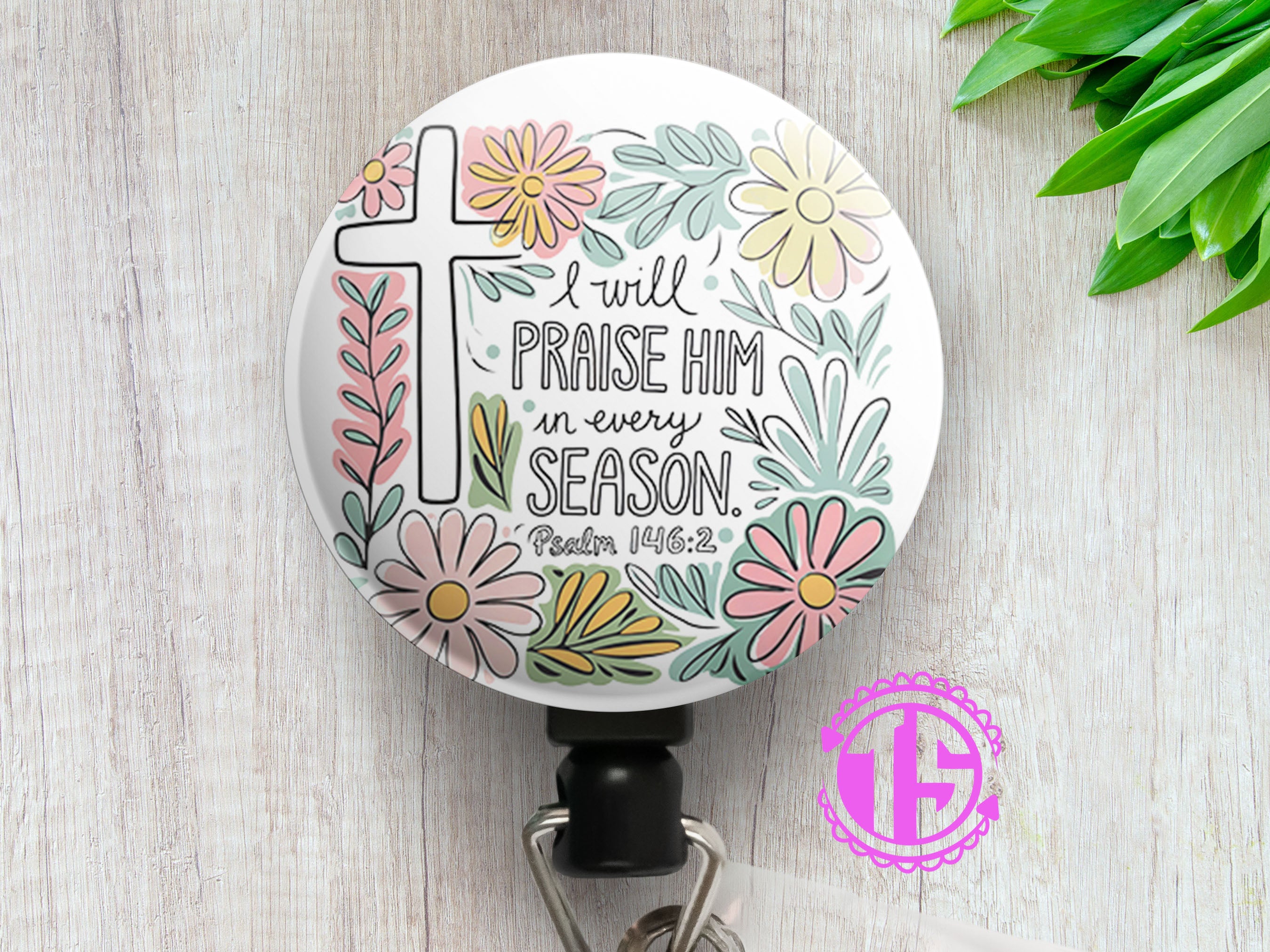 Praise Him Floral Swapfinity Retractable ID Badge Reel - - Topperswap