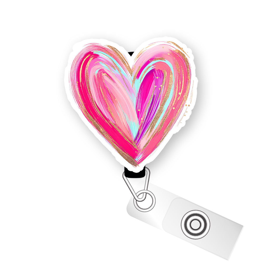 Painted Heart Pop Topper Swapfinity Retractable ID Badge Reel - - Topperswap