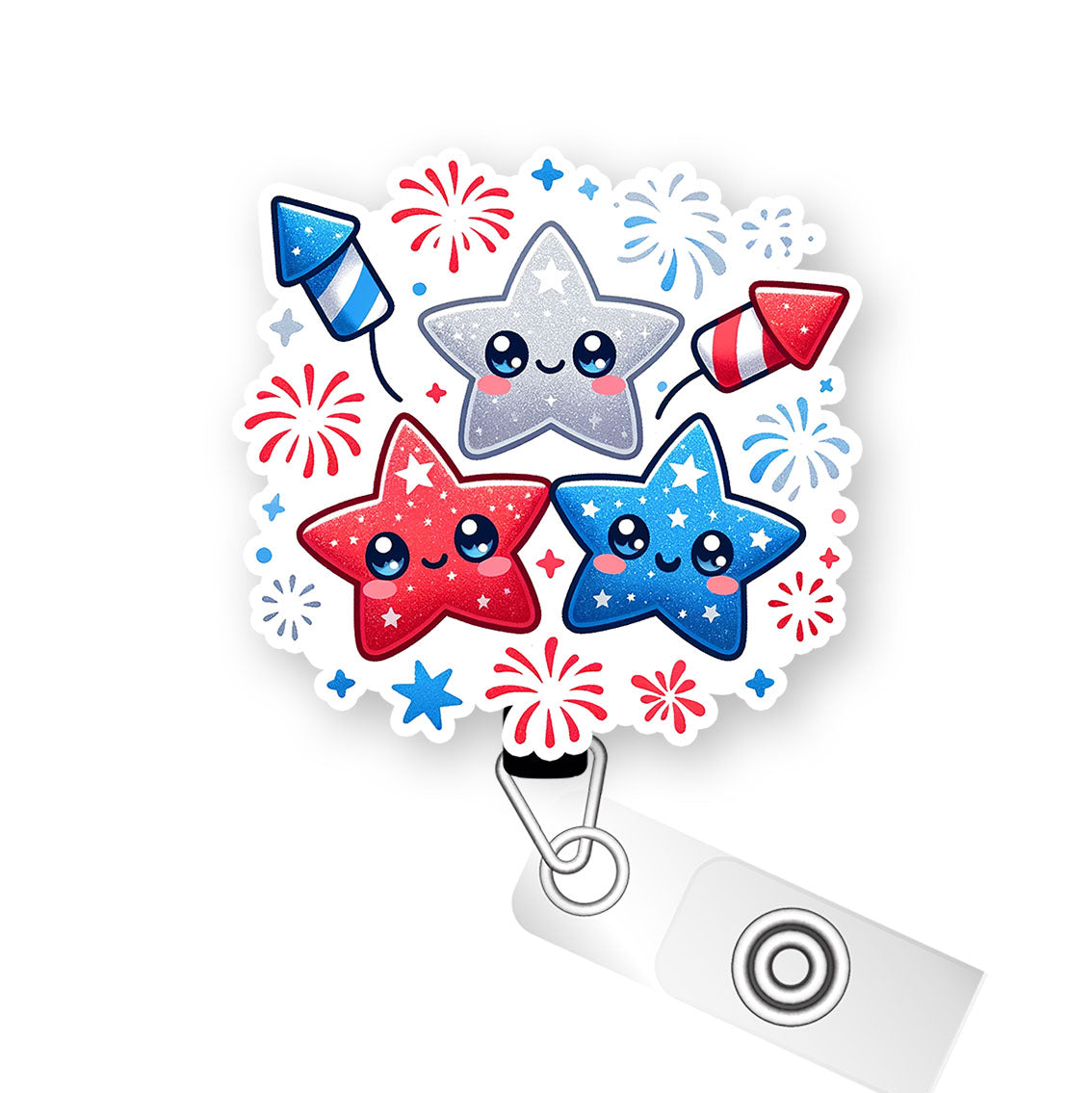 Patriotic Stars Pop Topper Swapfinity Retractable ID Badge Reel - - Topperswap