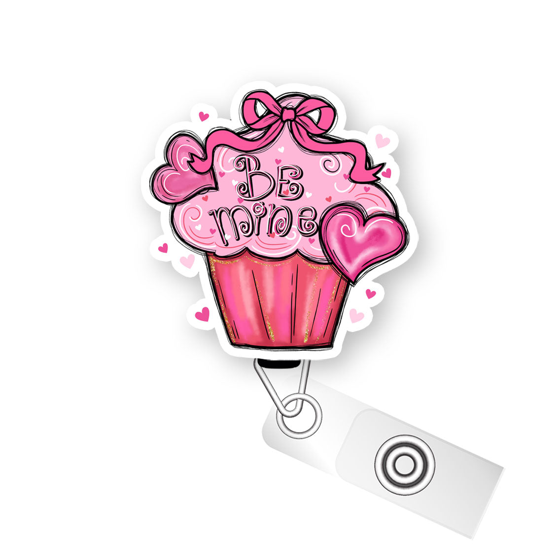Be Mine Cupcake Pop Topper Swapfinity Retractable ID Badge Reel - Alligator Clip / Flex - Matte - Topperswap