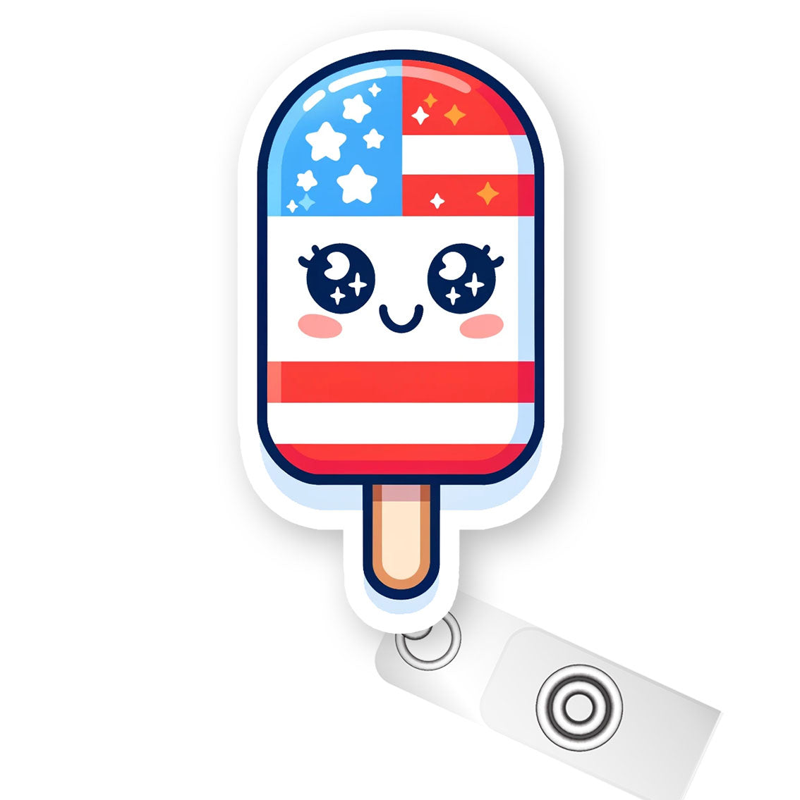 Patriotic Ice Pop Pop Topper Swapfinity Retractable ID Badge Reel - - Topperswap