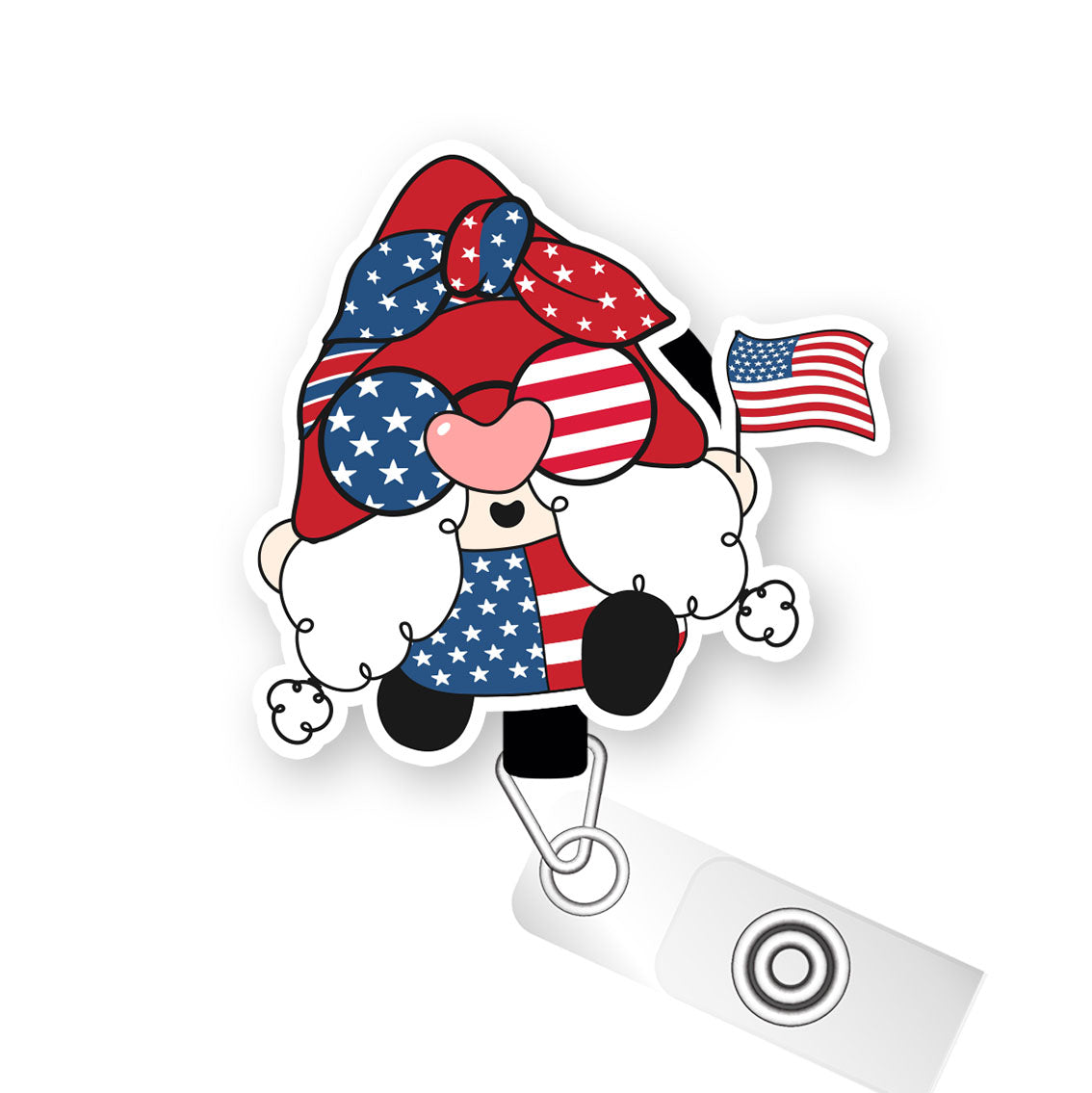 Fun Patrioric Gnome Pop Topper Swapfinity Retractable ID Badge Reel - - Topperswap
