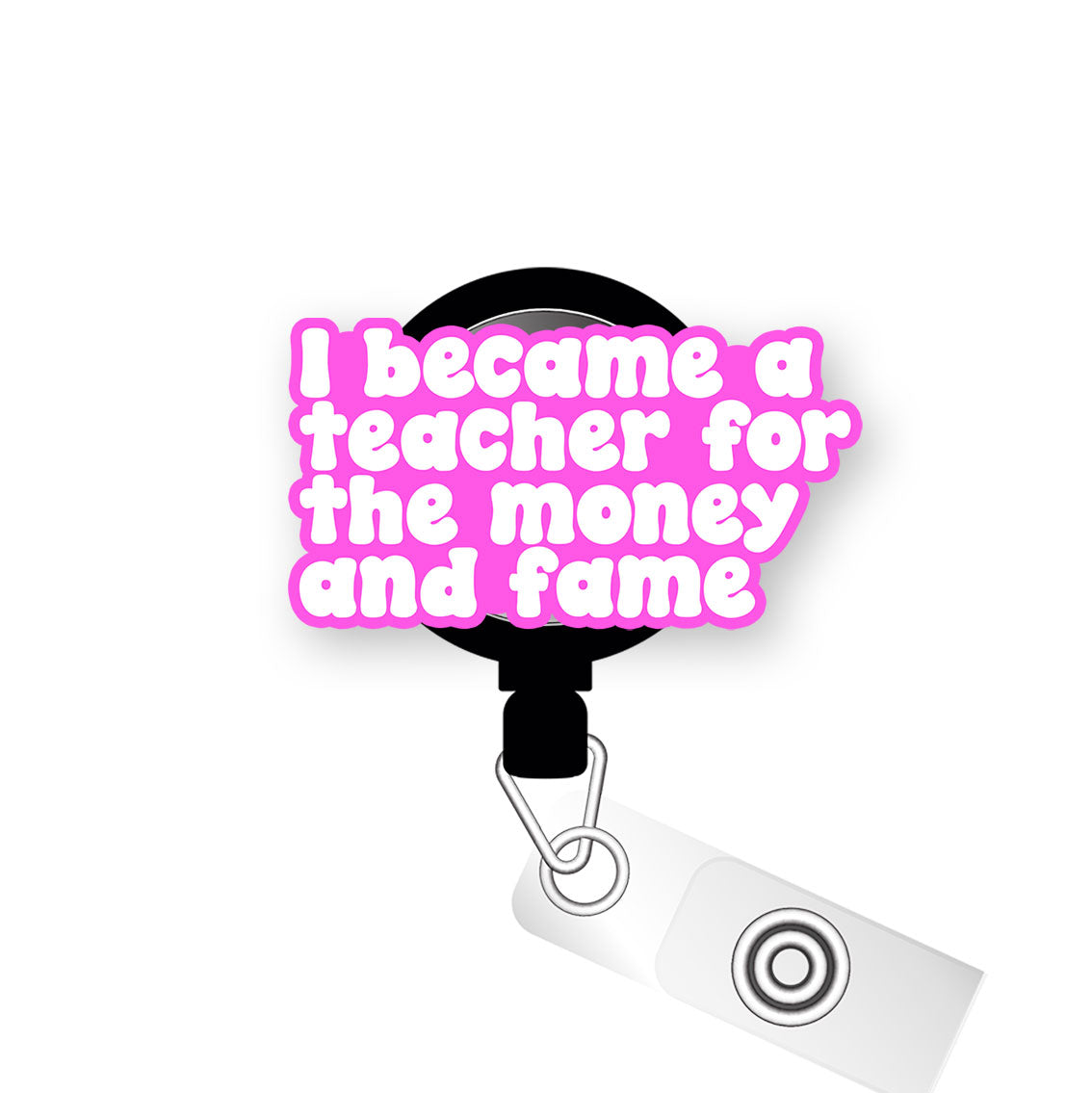 Money and Fame Teacher Pop Topper Swapfinity Retractable ID Badge Reel - - Topperswap