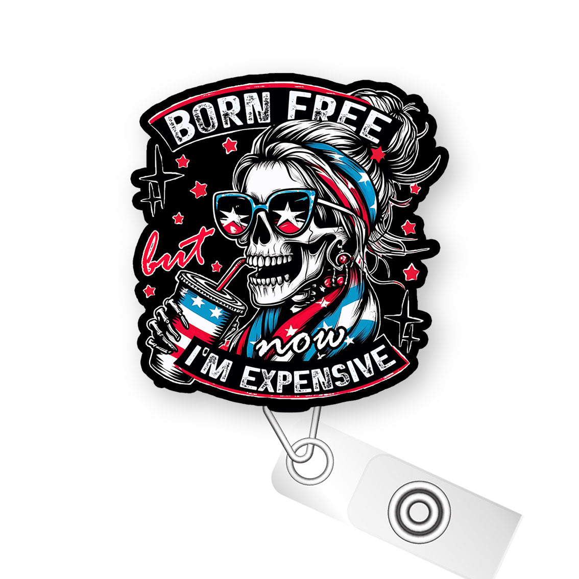 Born Free, Now I'm Expensive Pop Topper Swapfinity Retractable ID Badge Reel - - Topperswap
