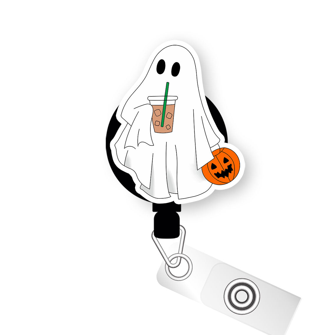 Iced Boo Latte Ghost Pop Topper Swapfinity Retractable ID Badge Reel - - Topperswap