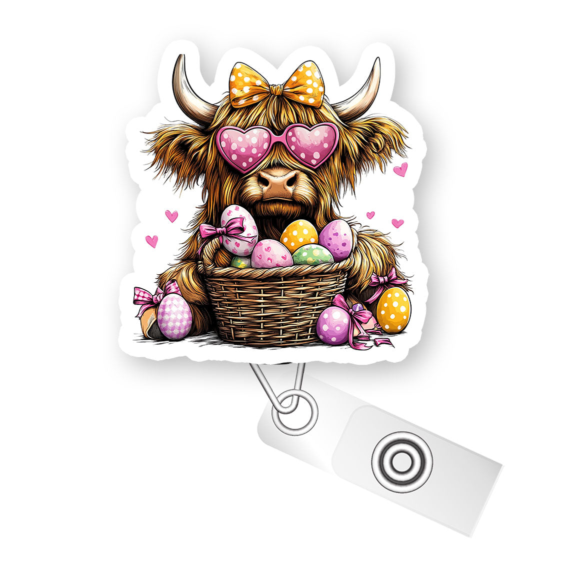 Easter Highland Cow Pop Topper Swapfinity Retractable ID Badge Reel - - Topperswap