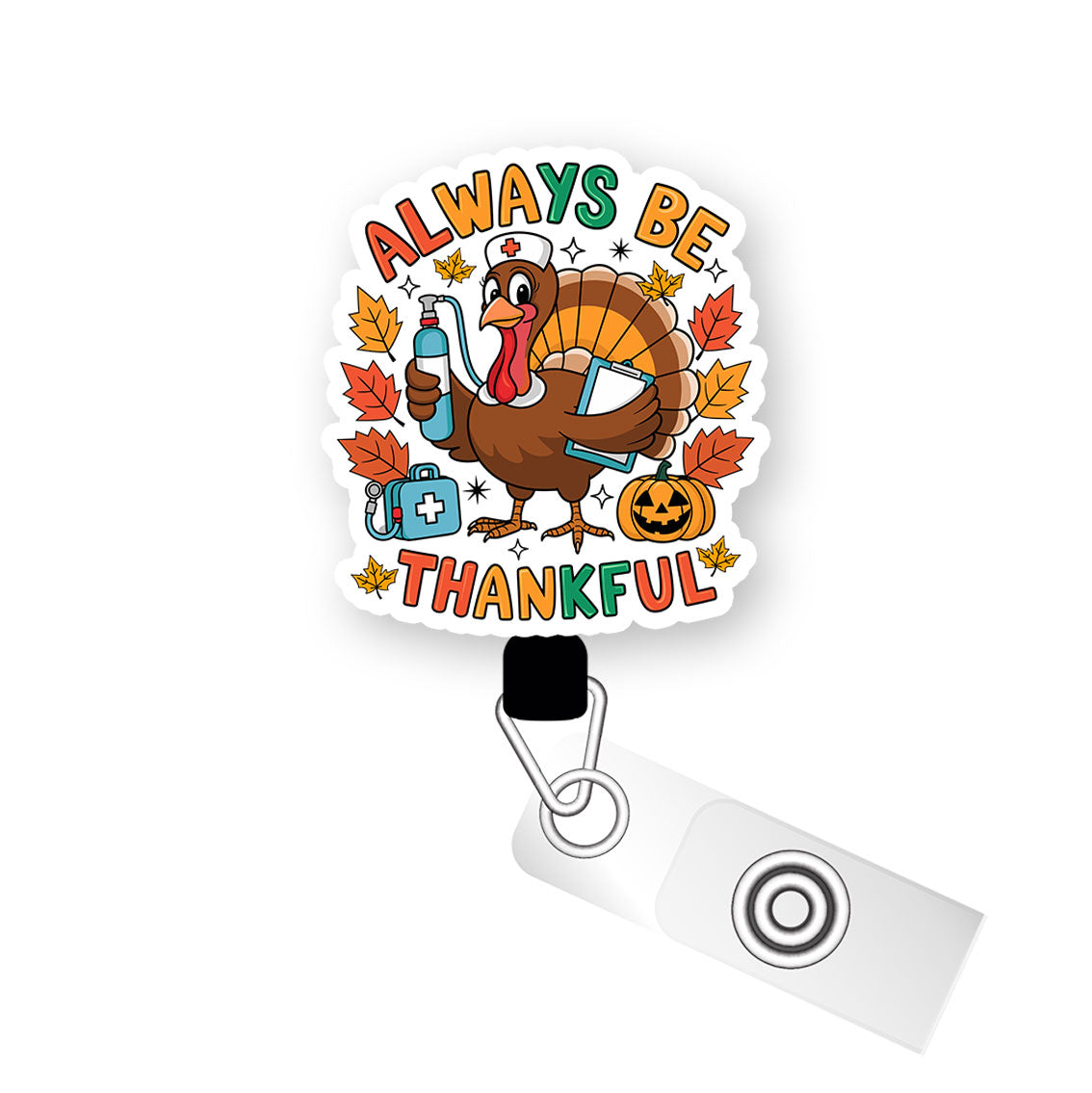 Always Be Thankful Nurse Pop Topper Swapfinity Retractable ID Badge Reel - - Topperswap