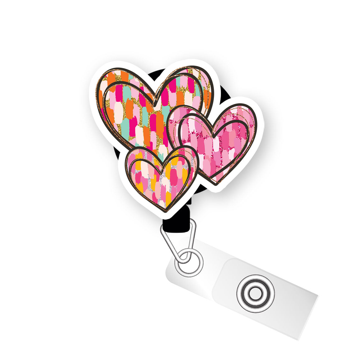 Heart Patchwork Trio Pop Topper Swapfinity Retractable ID Badge Reel - - Topperswap