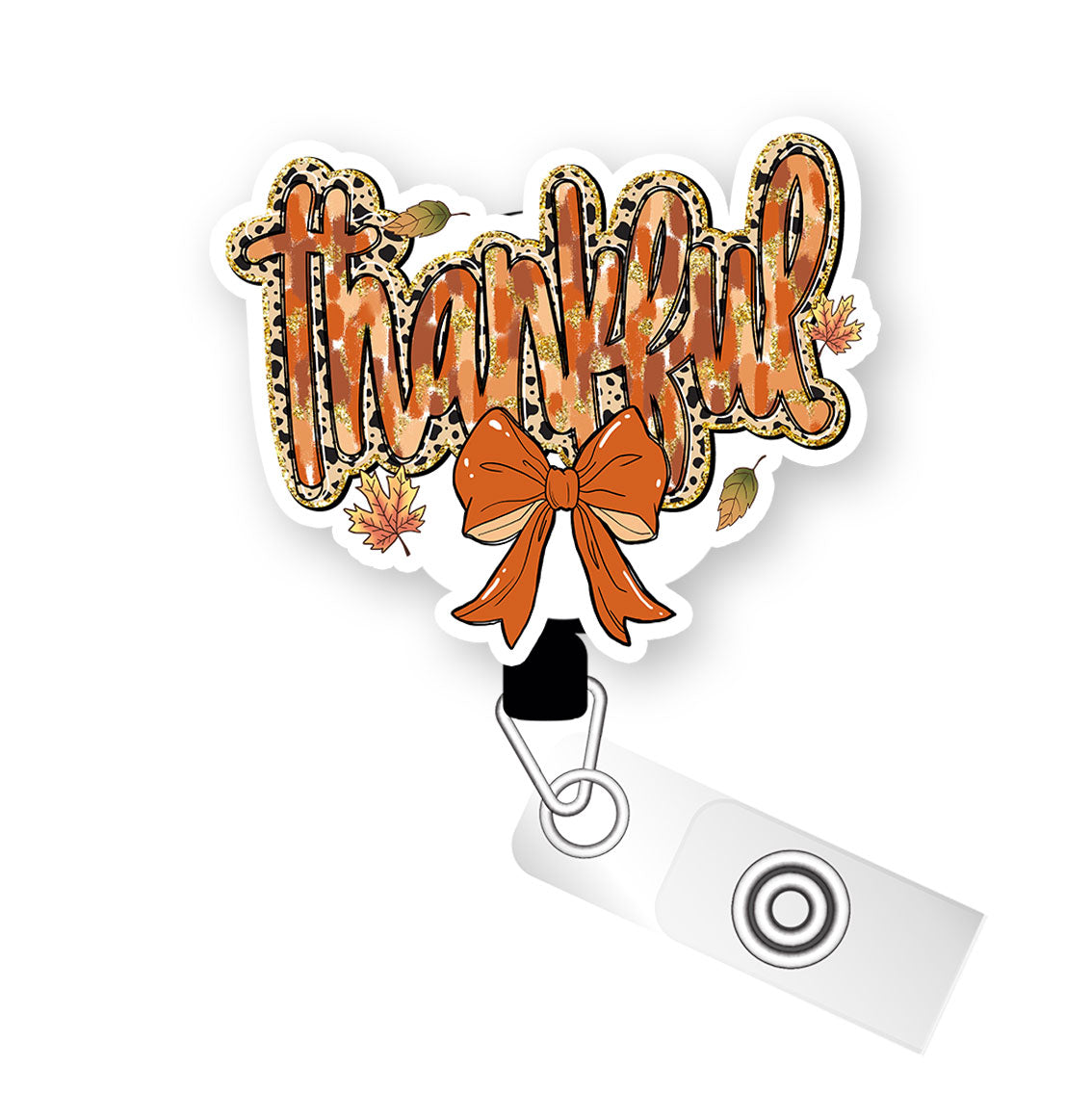 Thankful Leopard Bow Pop Topper Swapfinity Retractable ID Badge Reel - - Topperswap