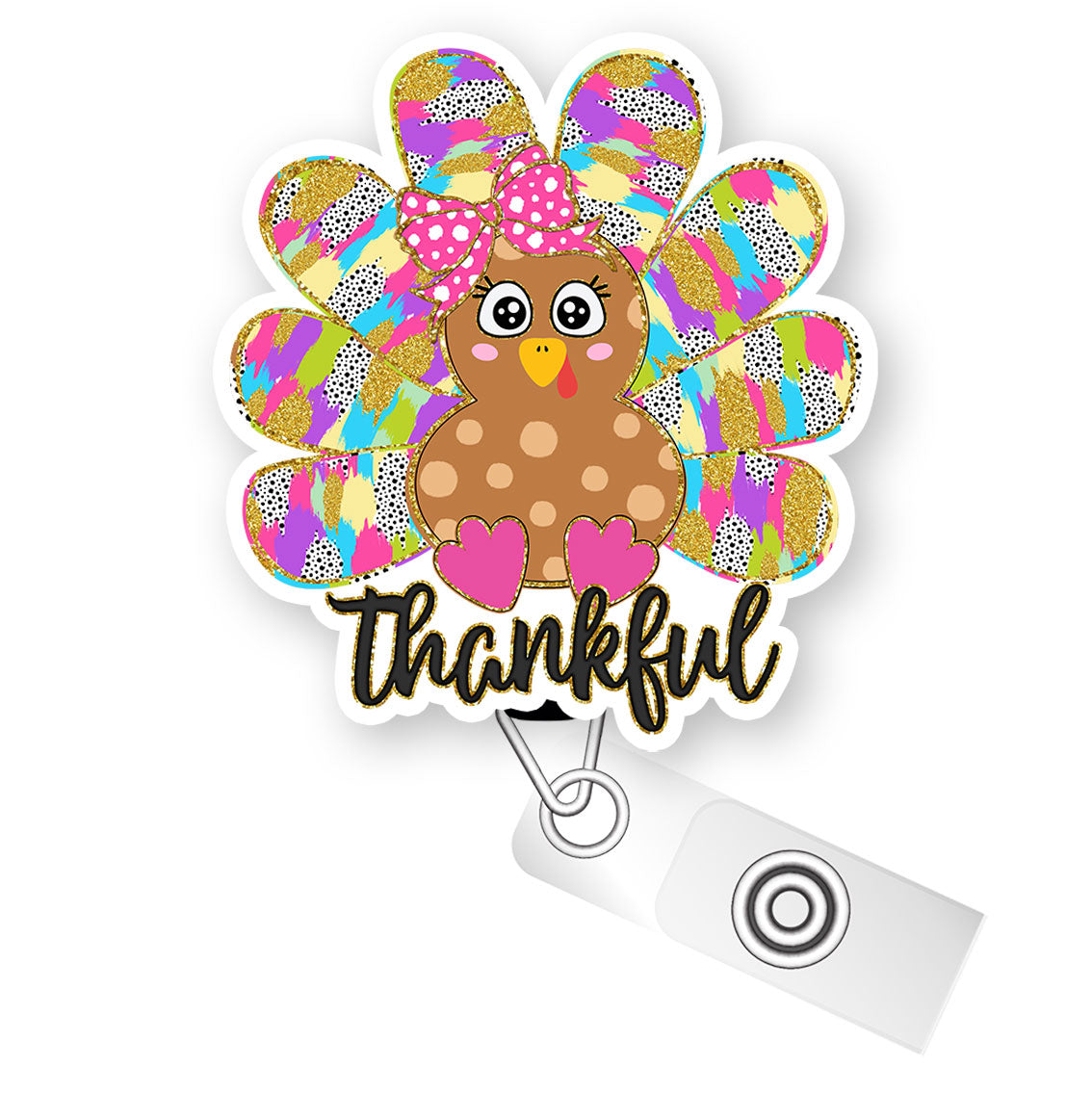 Thankful Turkey Cutie Pop Topper Swapfinity Retractable ID Badge Reel - - Topperswap