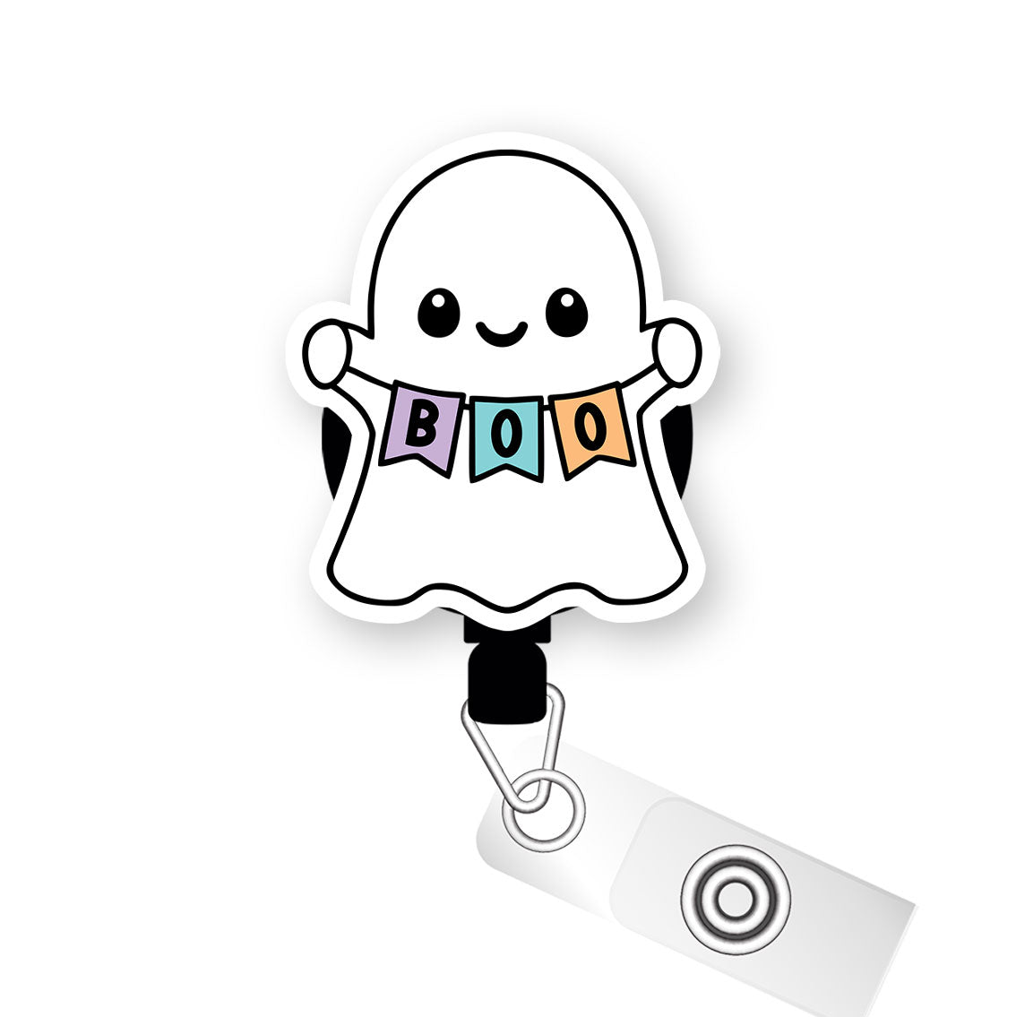 Boo-tiful Banner Ghost Pop Topper Swapfinity Retractable ID Badge Reel - Alligator Clip / Premium Matte - Topperswap